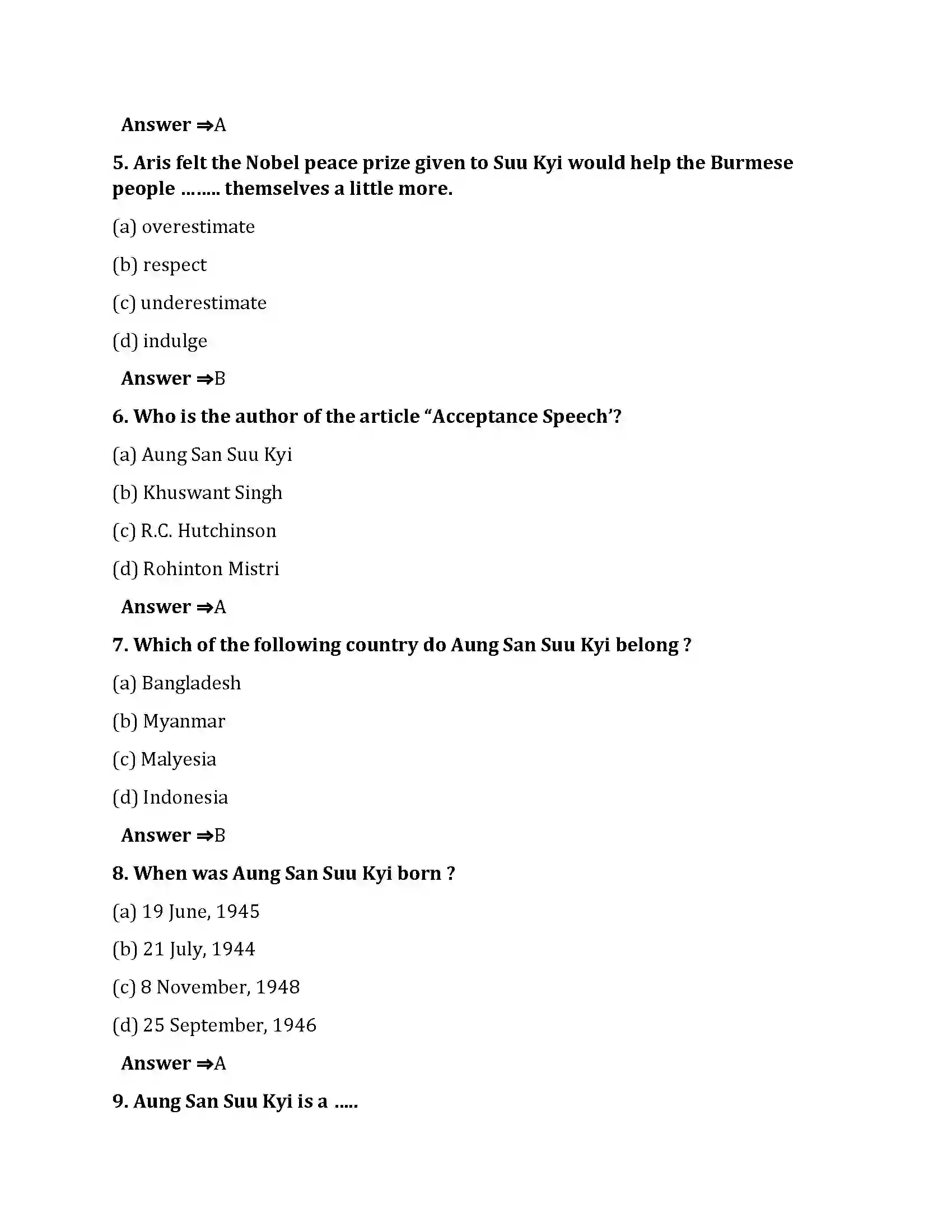 Bihar Board Class 10th Acceptance Speech Acceptance Speech  Objective Objective Question 2