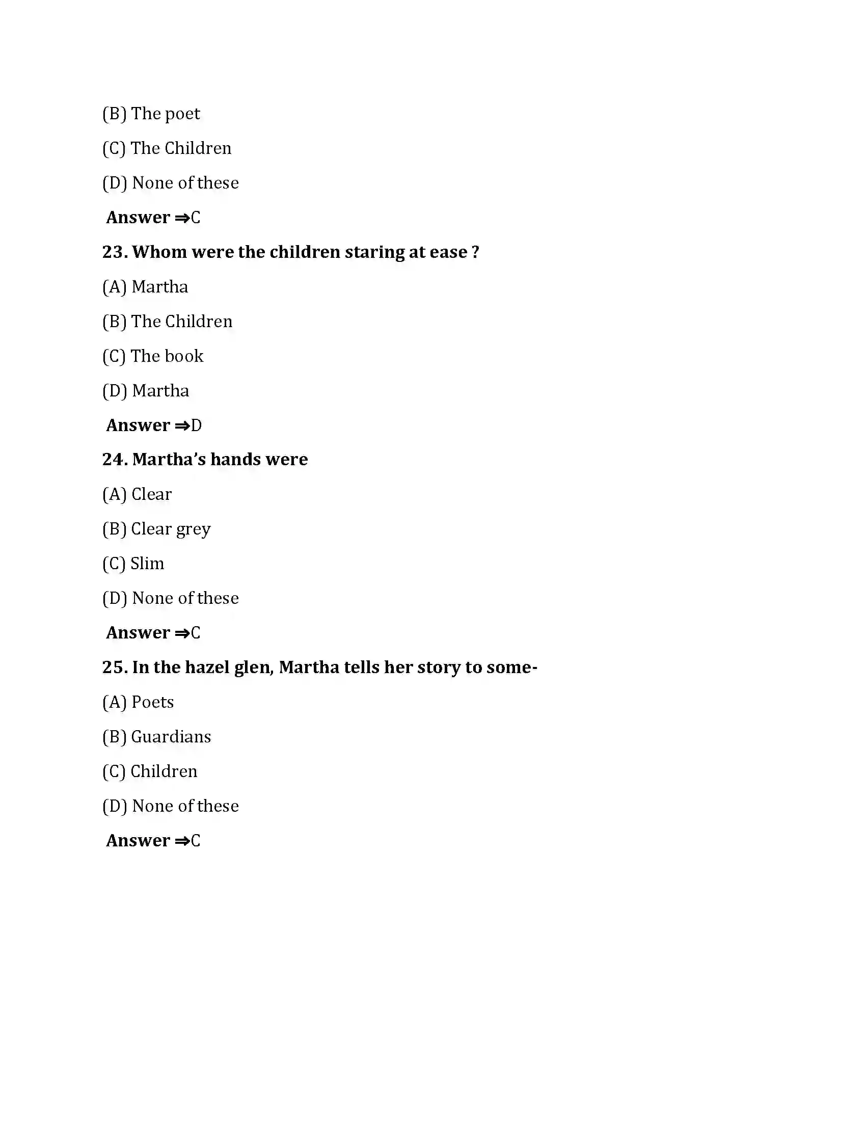 Bihar Board Class 10th Martha Martha  Objective Objective Question 6