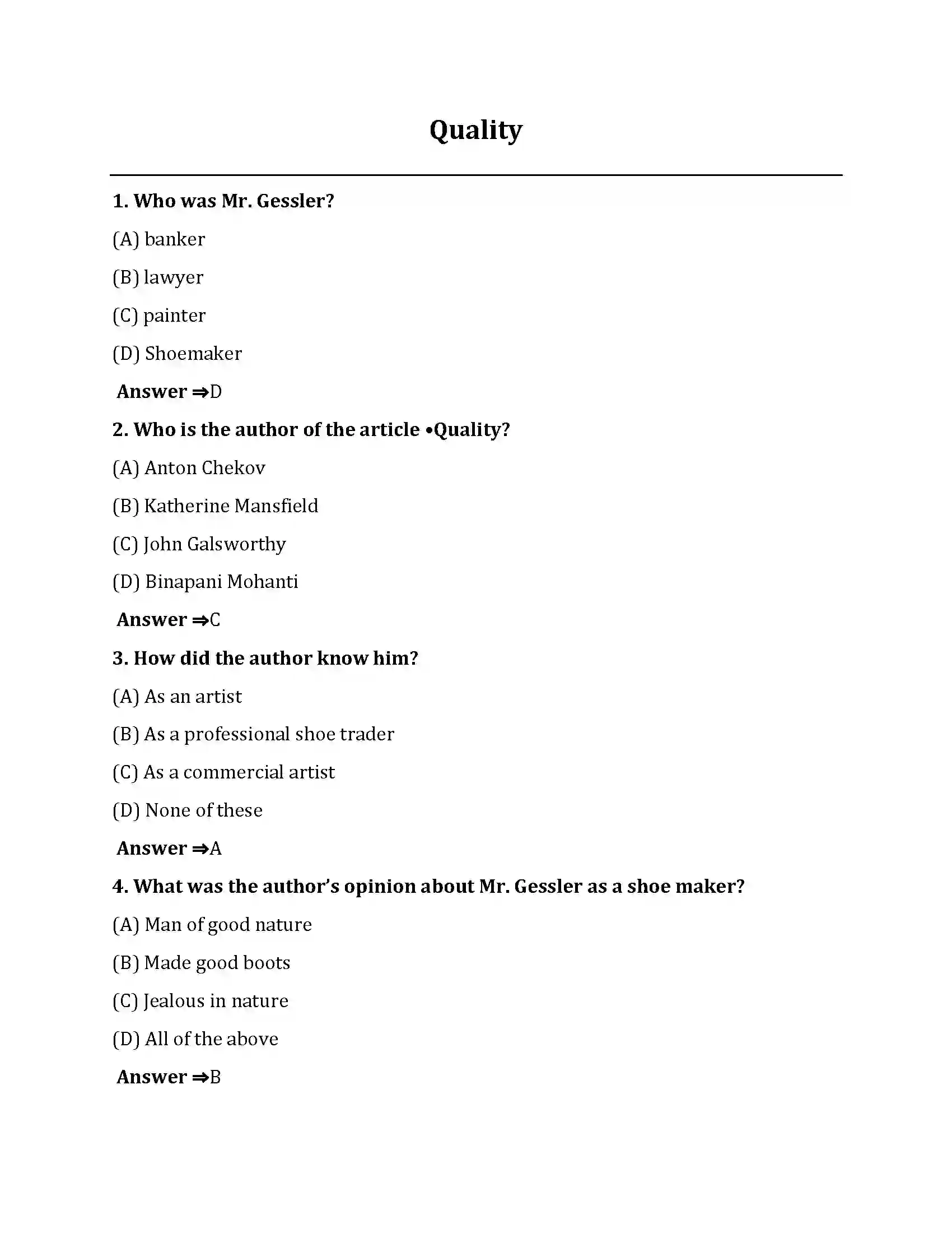 Bihar Board Class 10th Quality Quality  Objective Objective Question 1