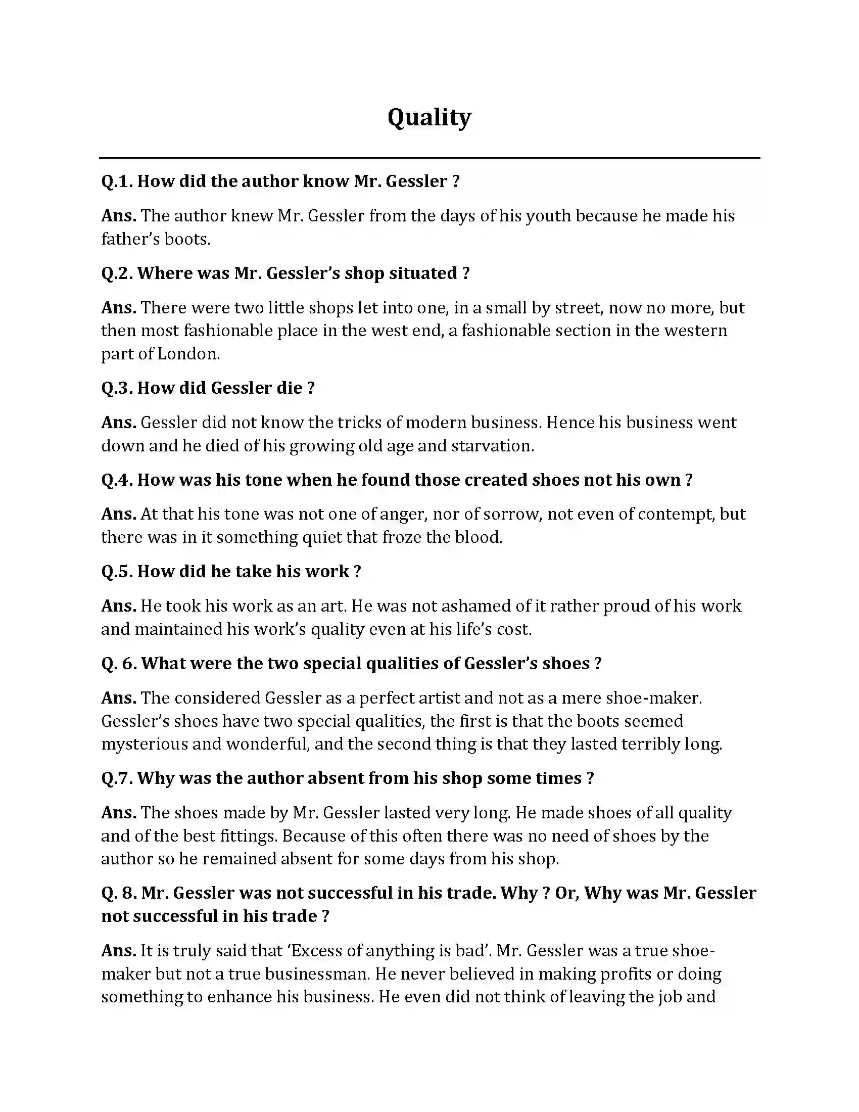 Bihar Board Class 10th Quality Quality  Subjective Objective Question 1