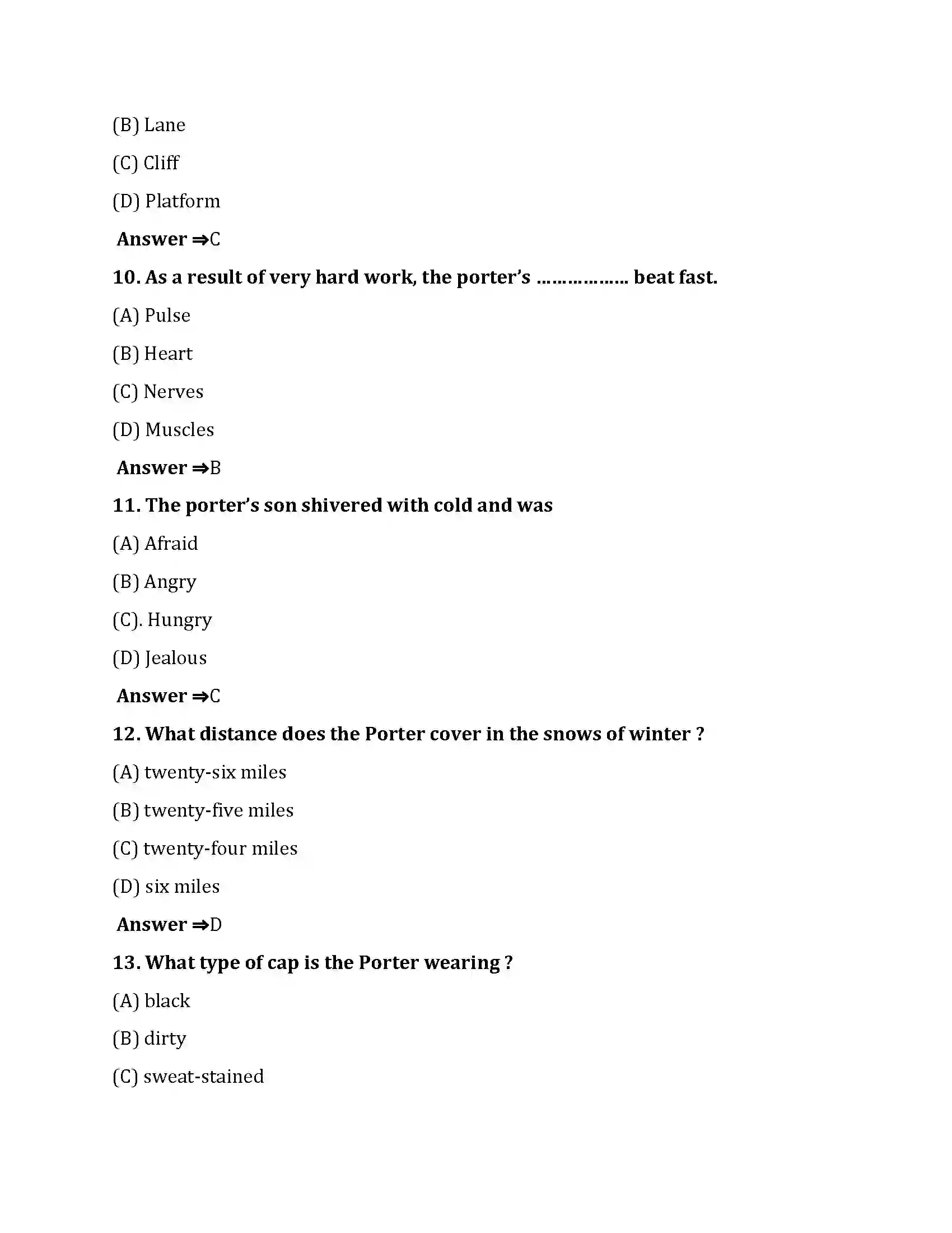 Bihar Board Class 10th The Sleeping Porter The Sleeping Porter  Objective Objective Question 3