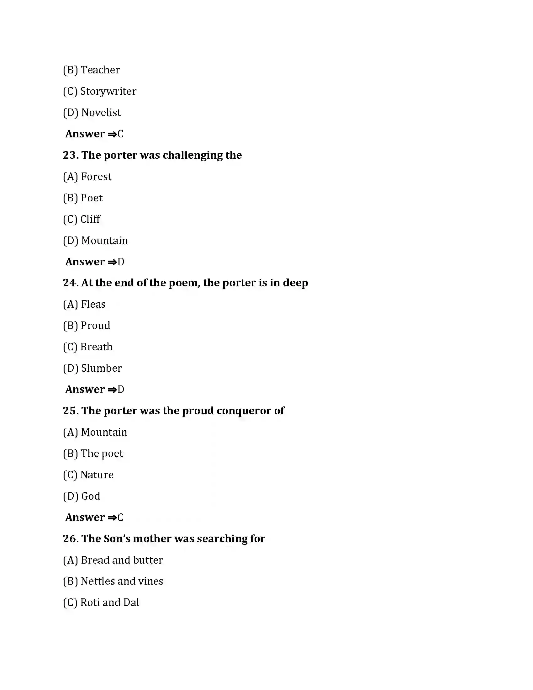 Bihar Board Class 10th The Sleeping Porter The Sleeping Porter  Objective Objective Question 6