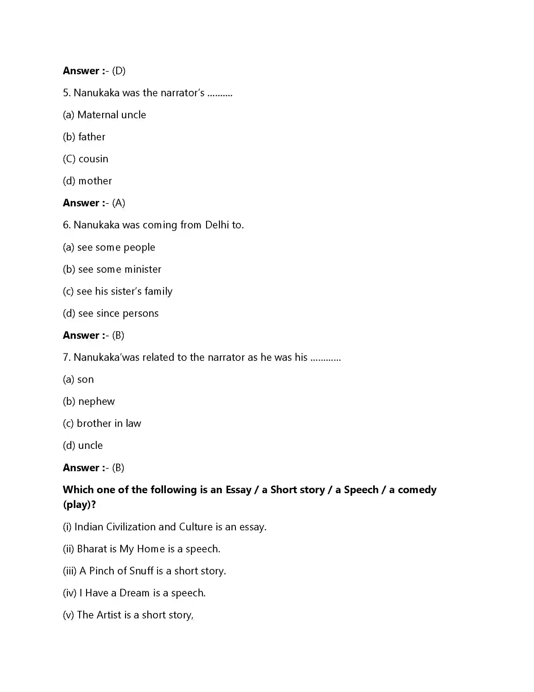 Bihar Board Class 12th A Pinch of Snuff A Pinch of Snuff  Objective Objective Question 2