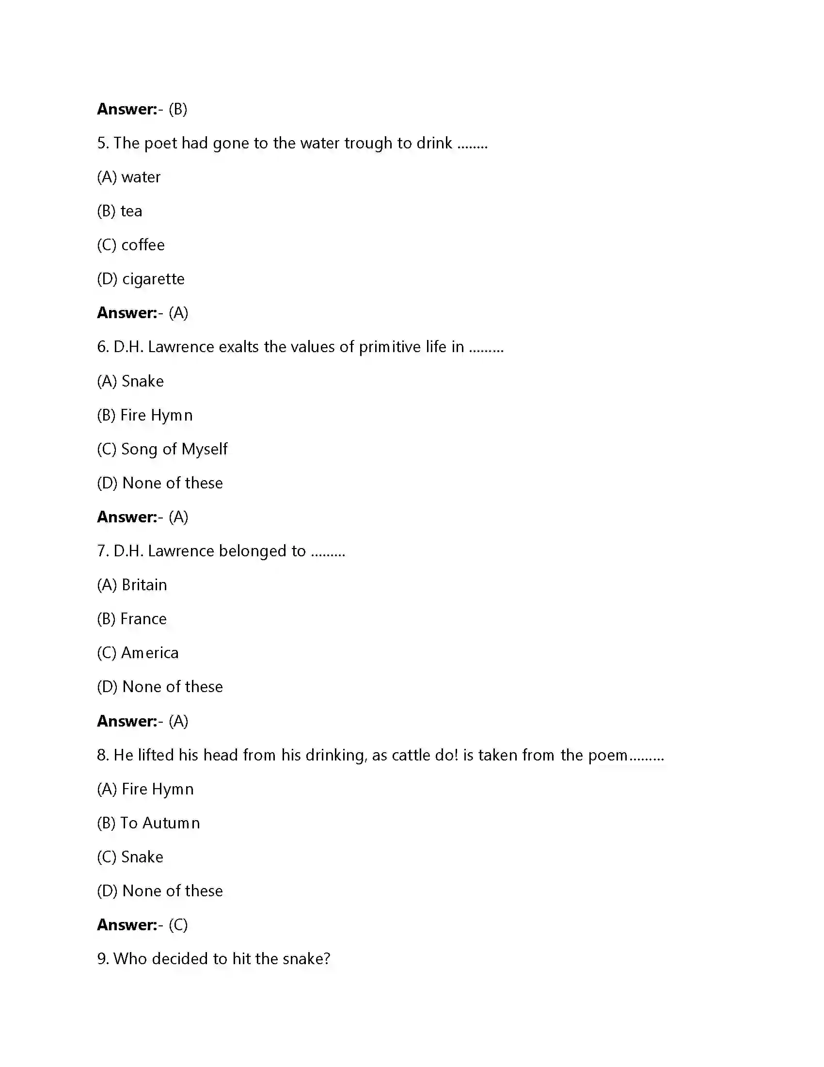 Bihar Board Class 12th Snake Snake  Objective Objective Question 2