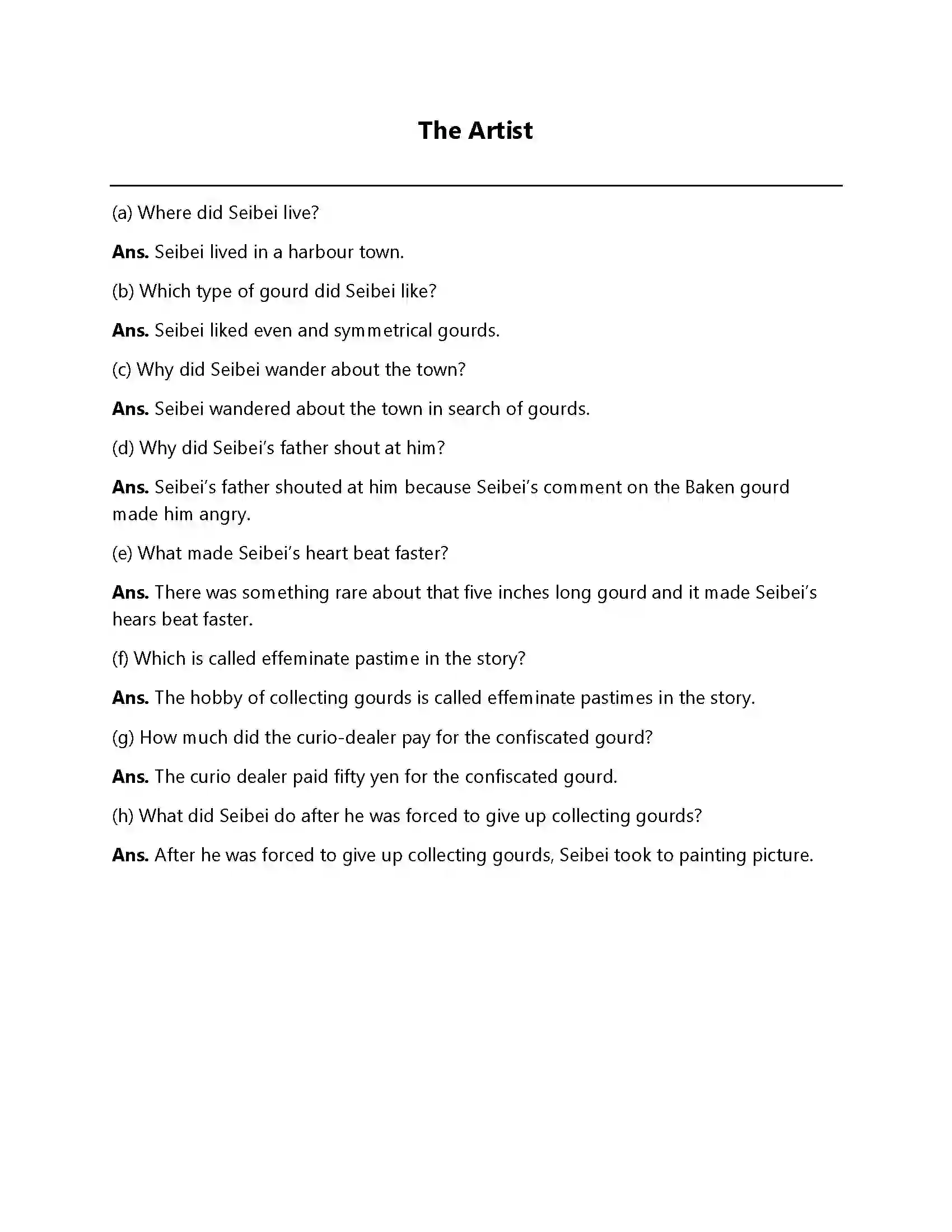 Bihar Board Class 12th The Artist The Artist  Subjective Objective Question 1