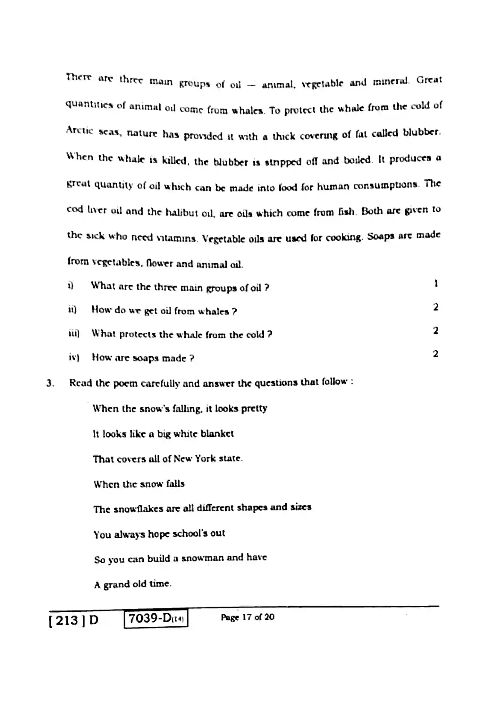 Bihar Board Class 10th 2020 English  213D  2020 Previous Year Paper 17