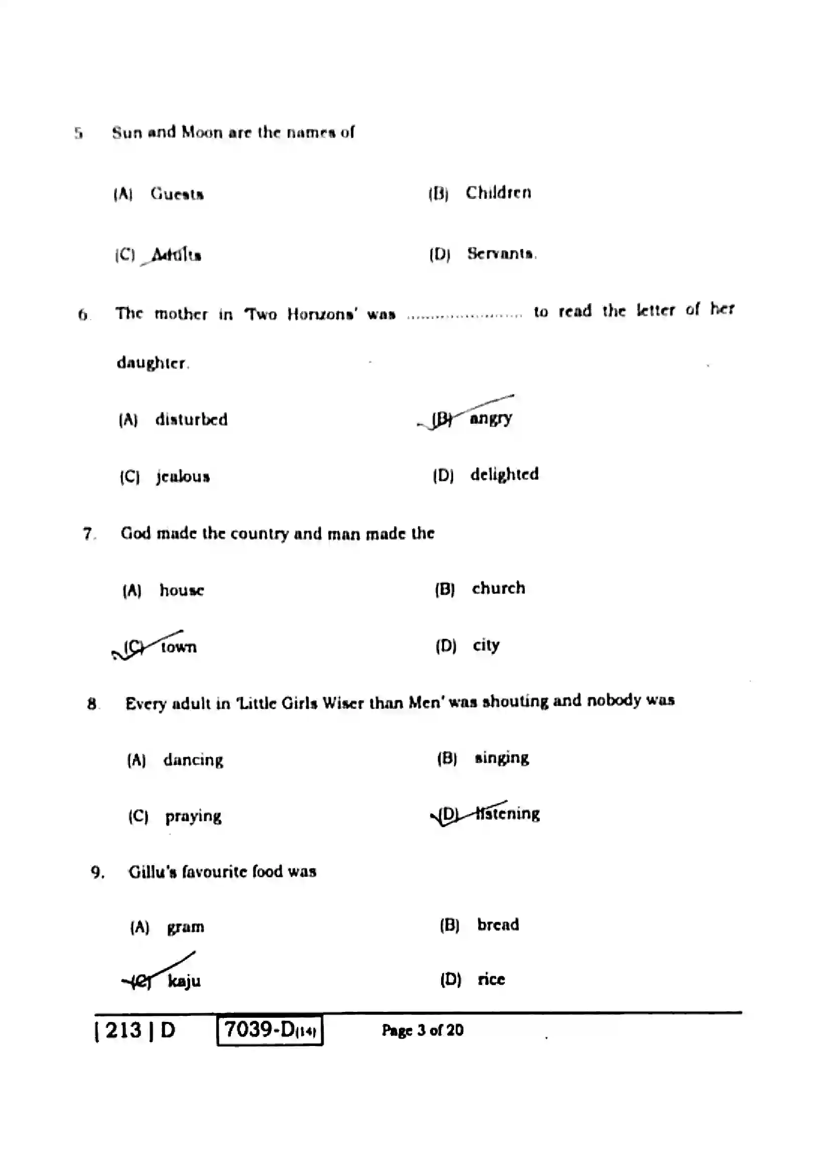 Bihar Board Class 10th 2020 English  213D  2020 Previous Year Paper 3