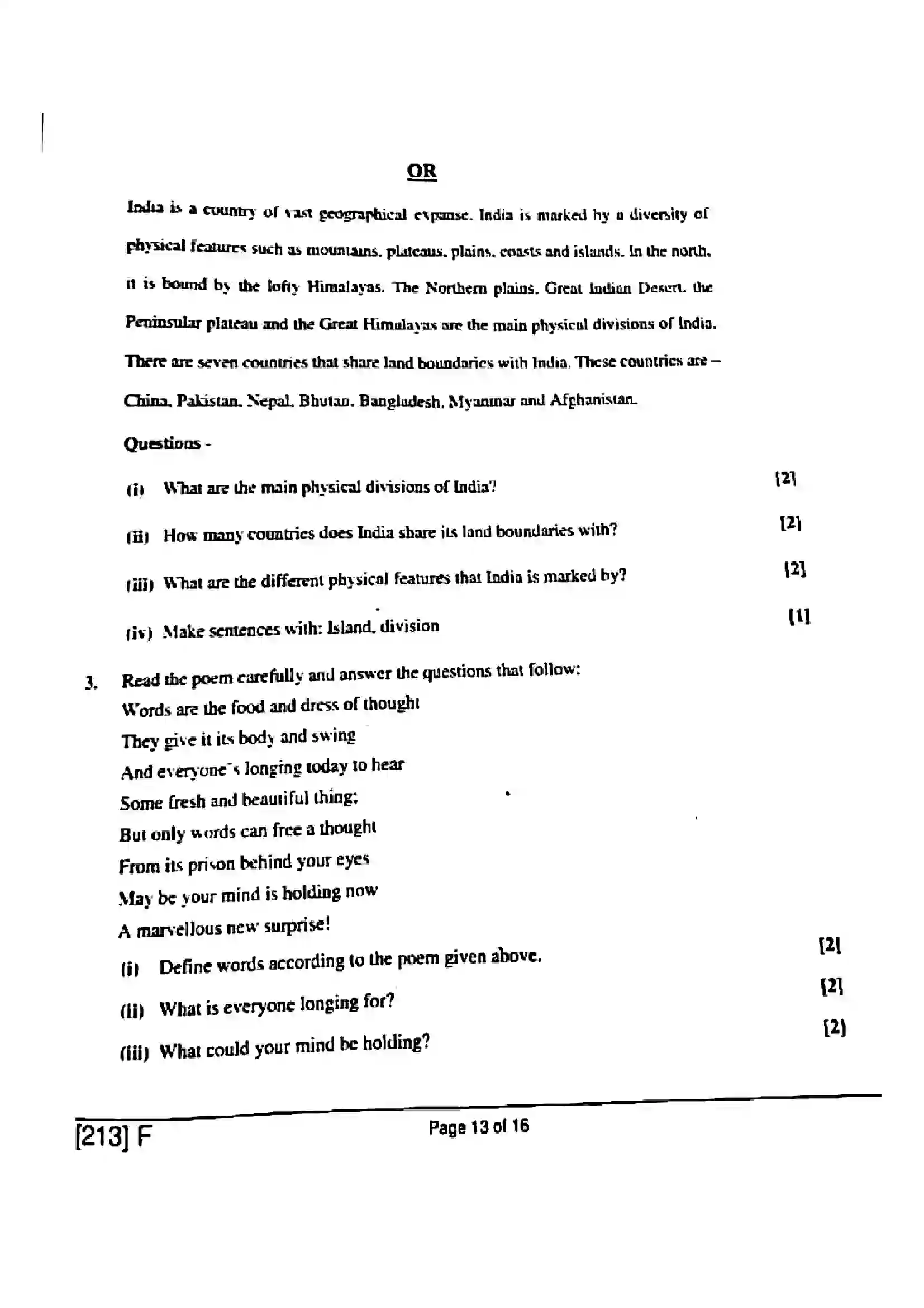 Bihar Board Class 10th 2019 English  213F  2019 Previous Year Paper 13