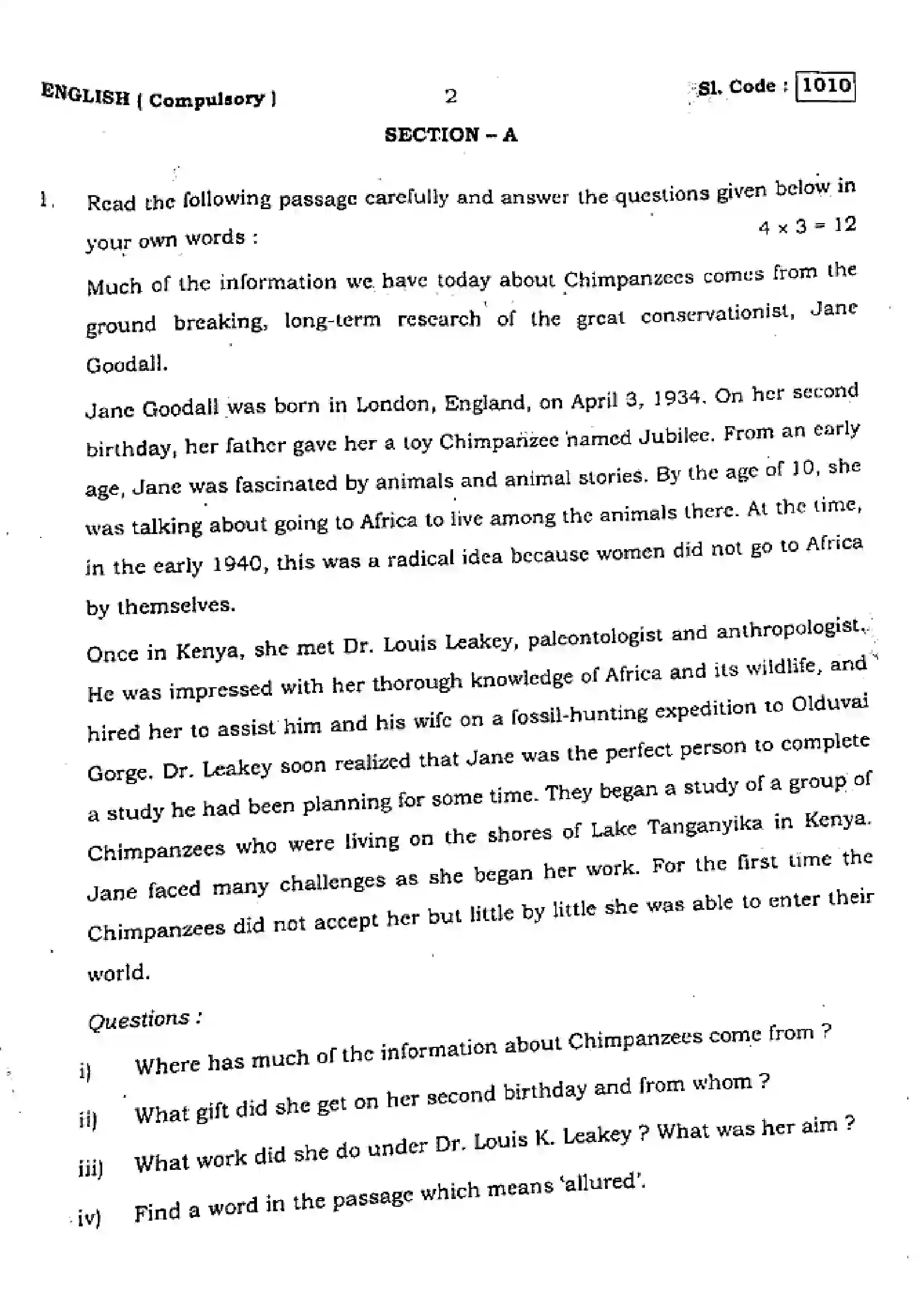 Bihar Board Class 10th 2015 English Compulsory  1010  2015 Previous Year Paper 2