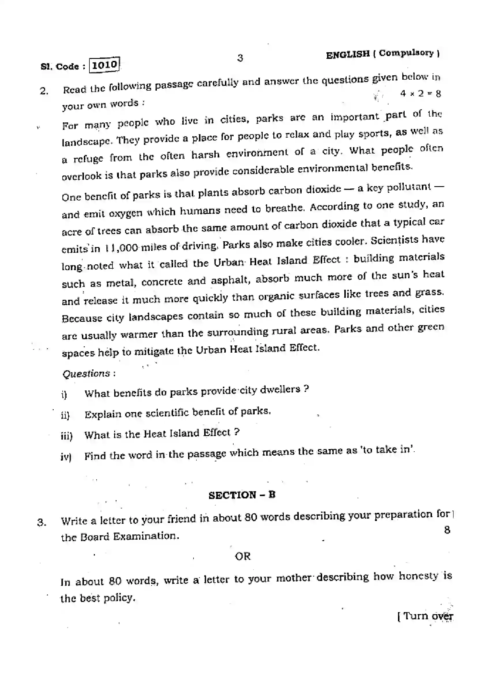 Bihar Board Class 10th 2015 English Compulsory  1010  2015 Previous Year Paper 3