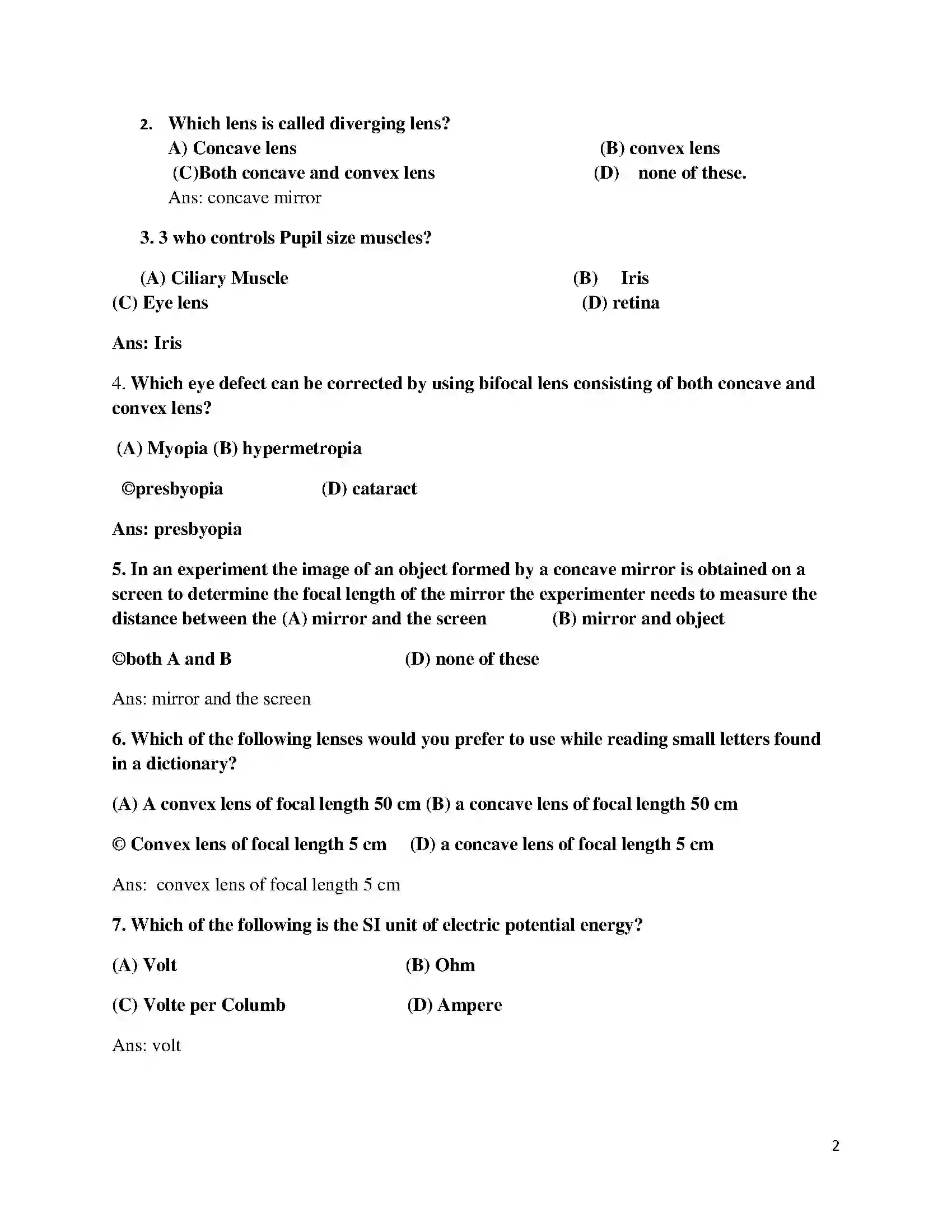 Bihar Board Class 10th 2018 Science  2018 Previous Year Paper 2