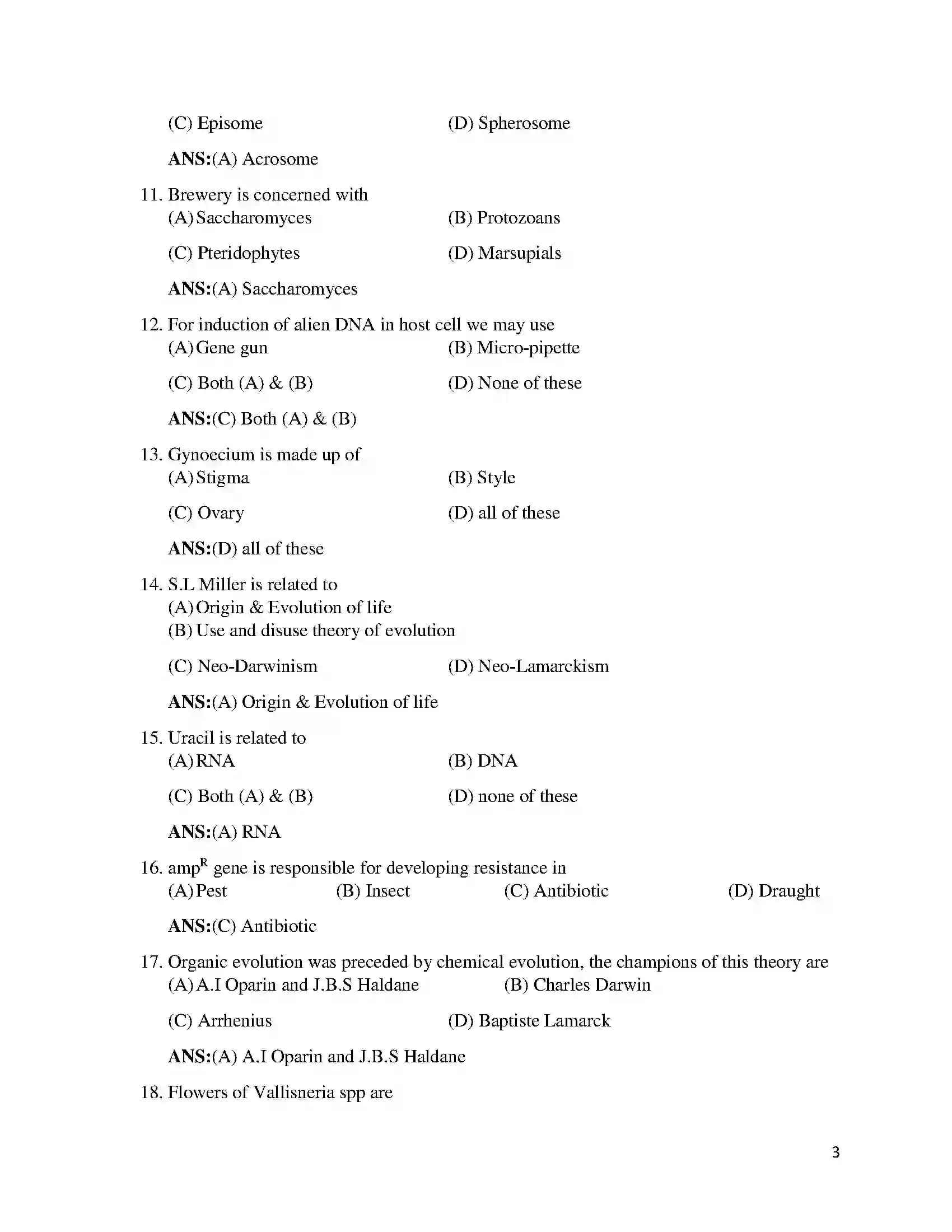 Bihar Board Class 12th 2019 Biology  2019 Previous Year Paper 3