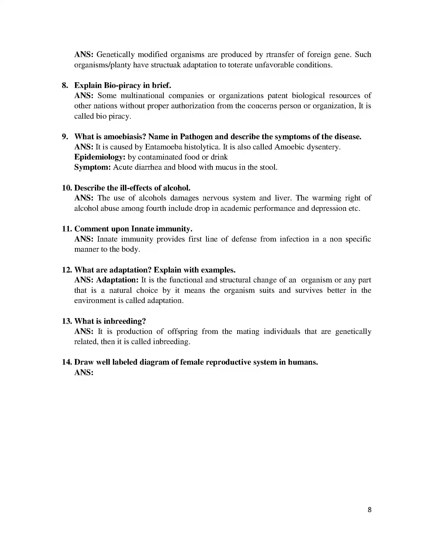 Bihar Board Class 12th 2019 Biology  2019 Previous Year Paper 8