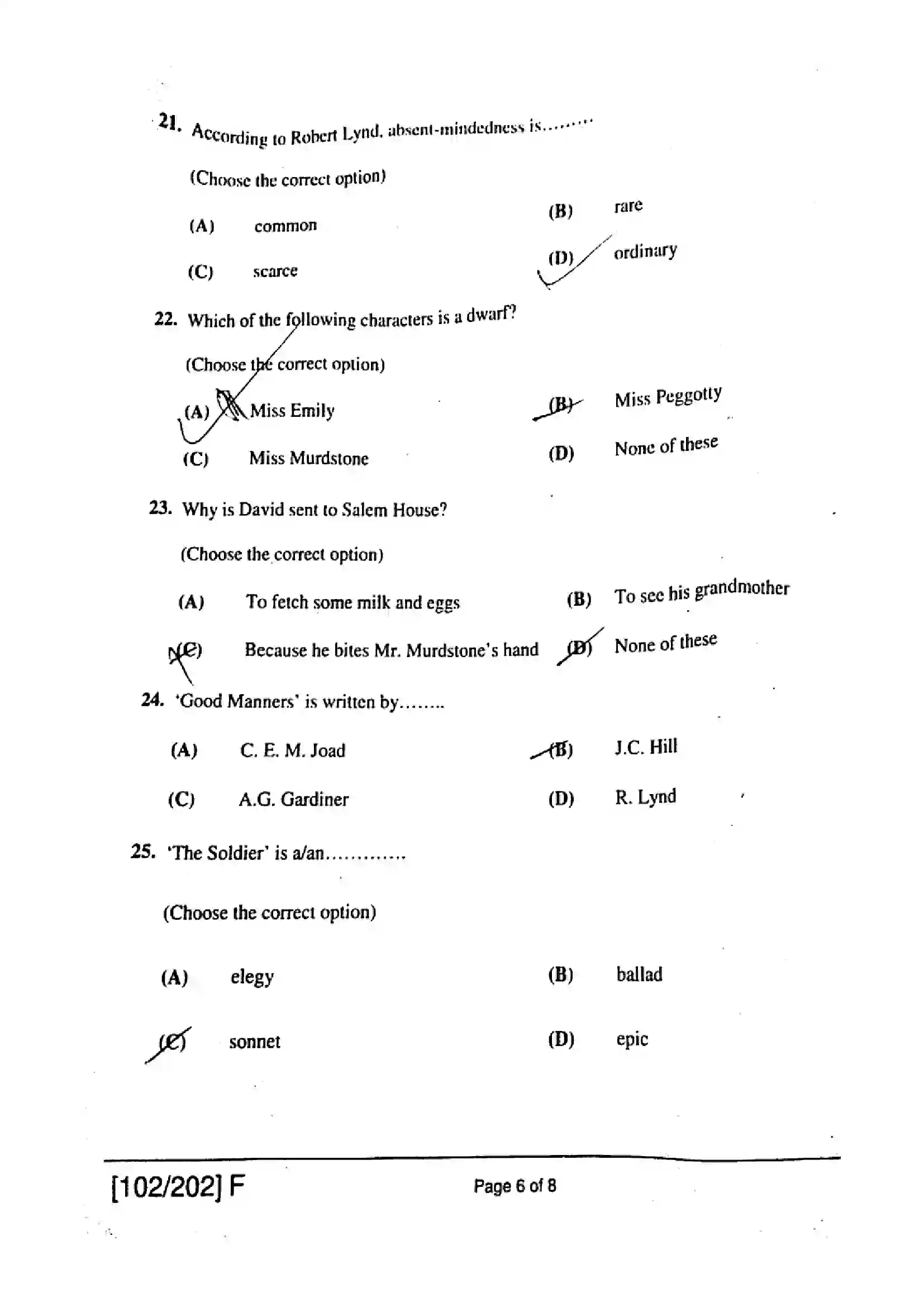 Bihar Board Class 12th 2019 English  102202F  2019 Previous Year Paper 6