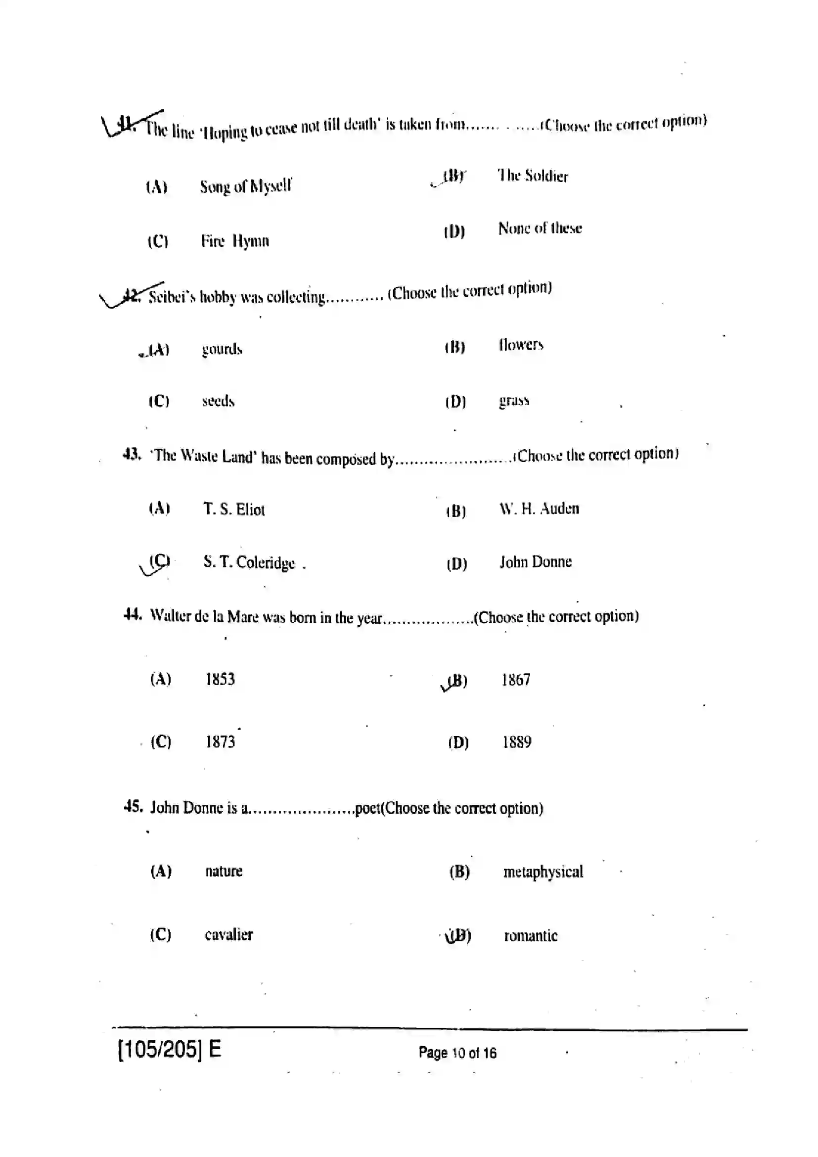 Bihar Board Class 12th 2019 English  105205E  2019 Previous Year Paper 10
