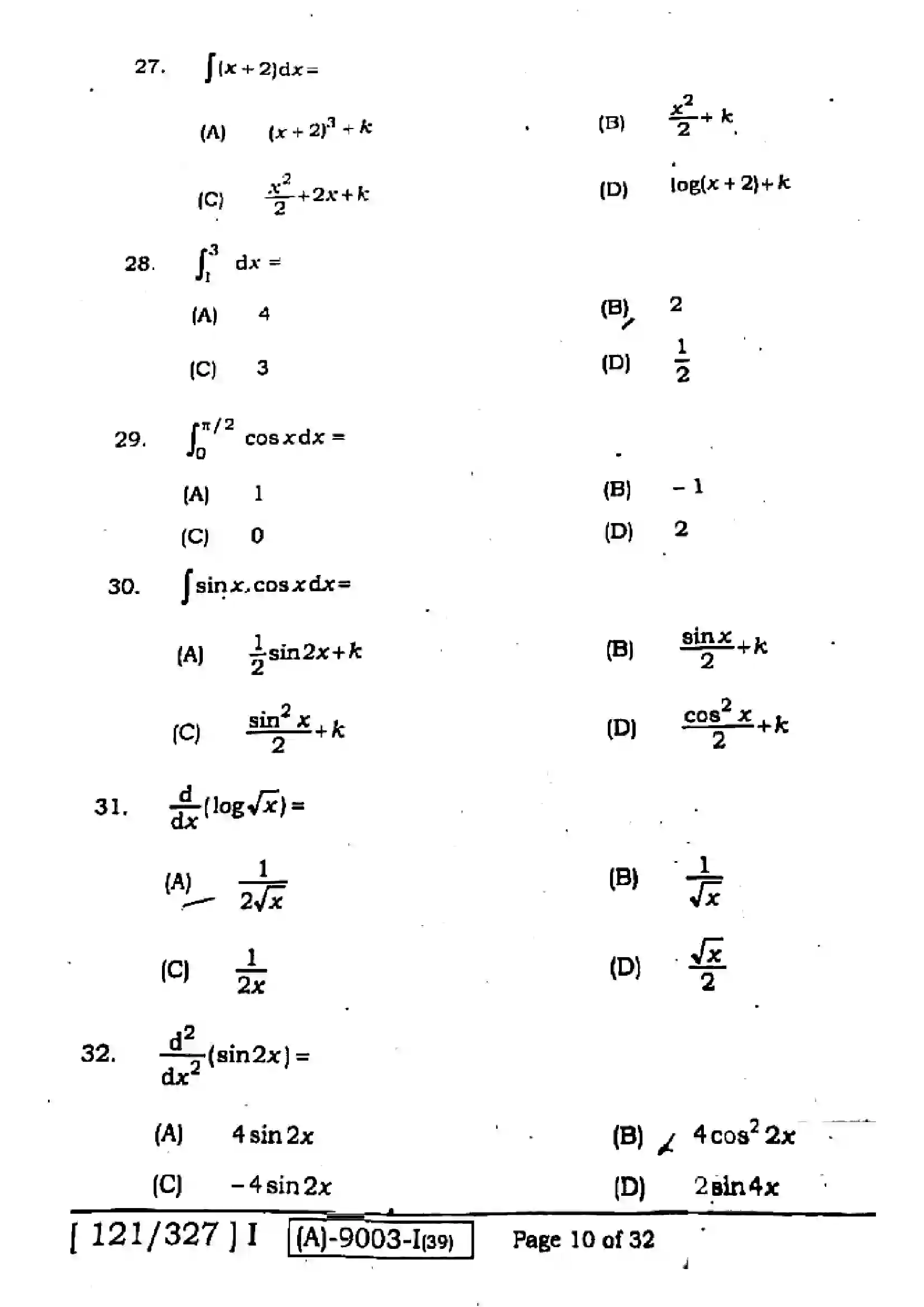 Bihar Board Class 12th 2021 Mathematics  121327I  2021 Previous Year Paper 10