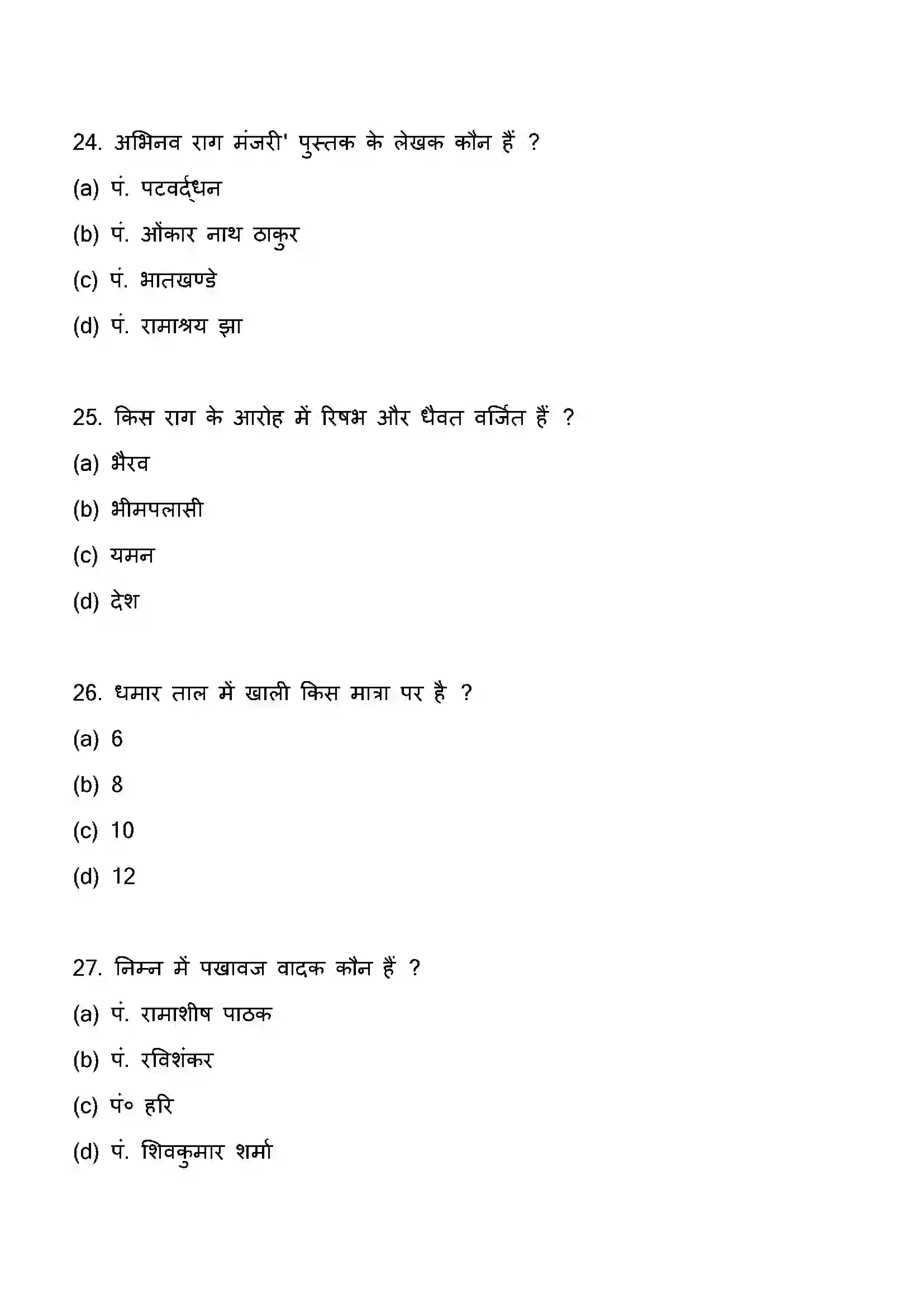 Bihar Board Class 12th 2023 Music Previous Year Paper 8