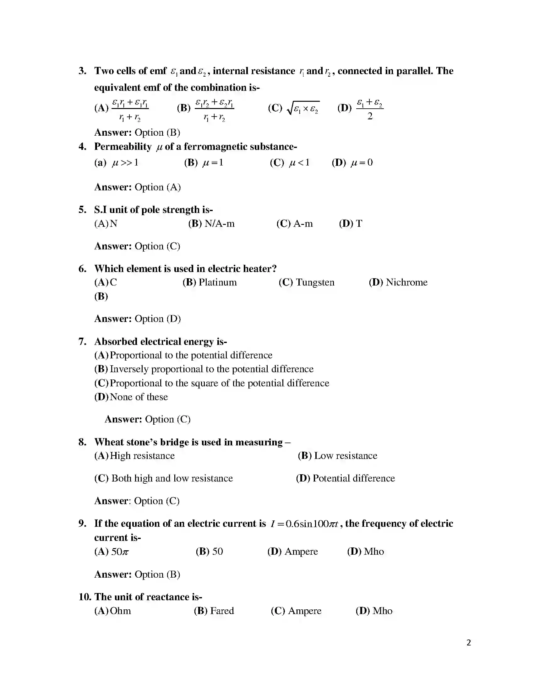 Bihar Board Class 12th 2015 Physics  2015 Previous Year Paper 2