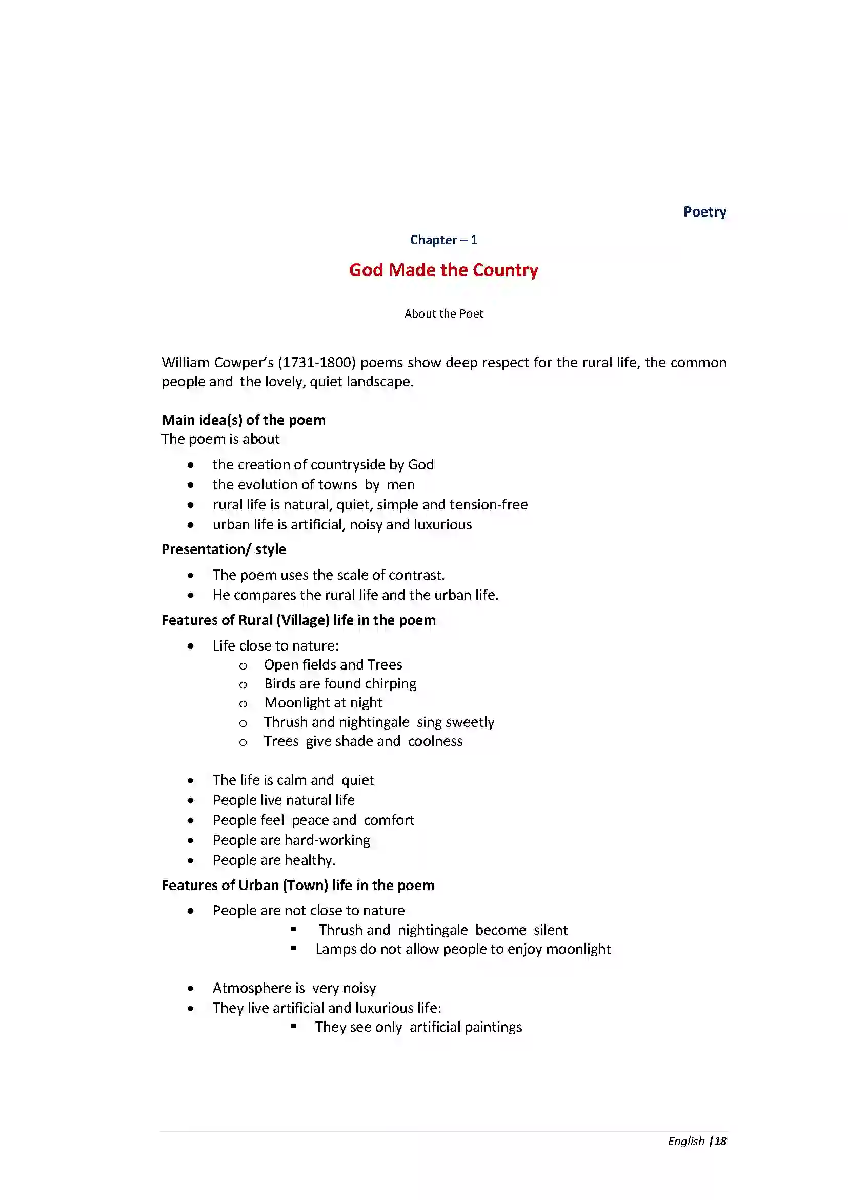 Bihar Board Class 10th English God Made the Country  Poetry Revision Note 1