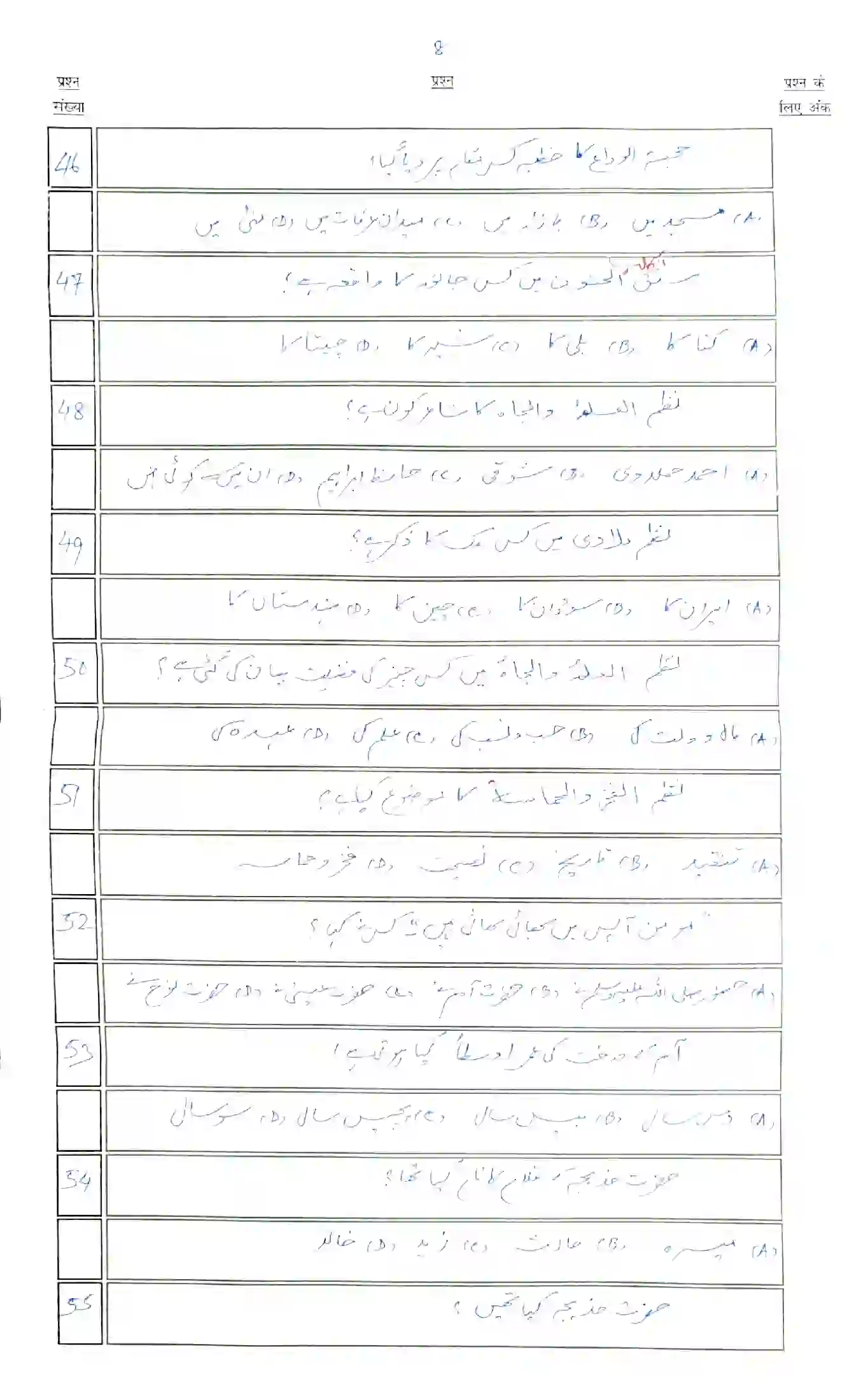 Bihar Board Class 10th 2023 Arabic (107) Sample Paper 8