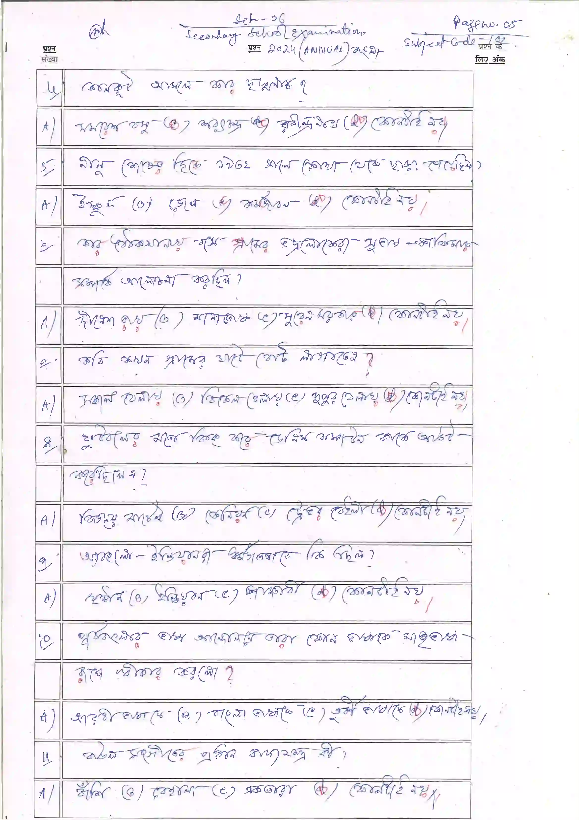 Bihar Board Class 10th 2024 Bangla Sample Paper 5
