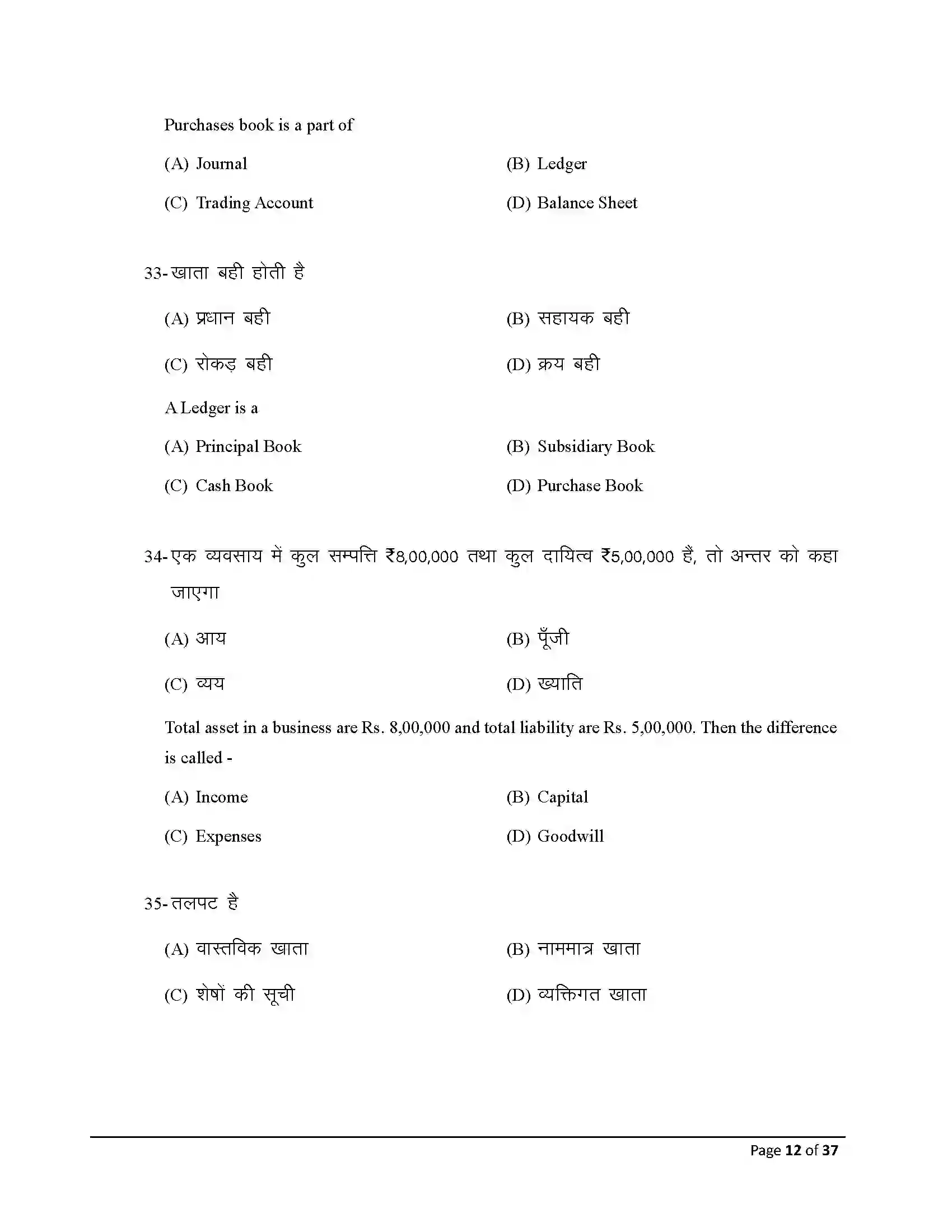 Bihar Board Class 10th 2026 Commerce Sample Paper 12