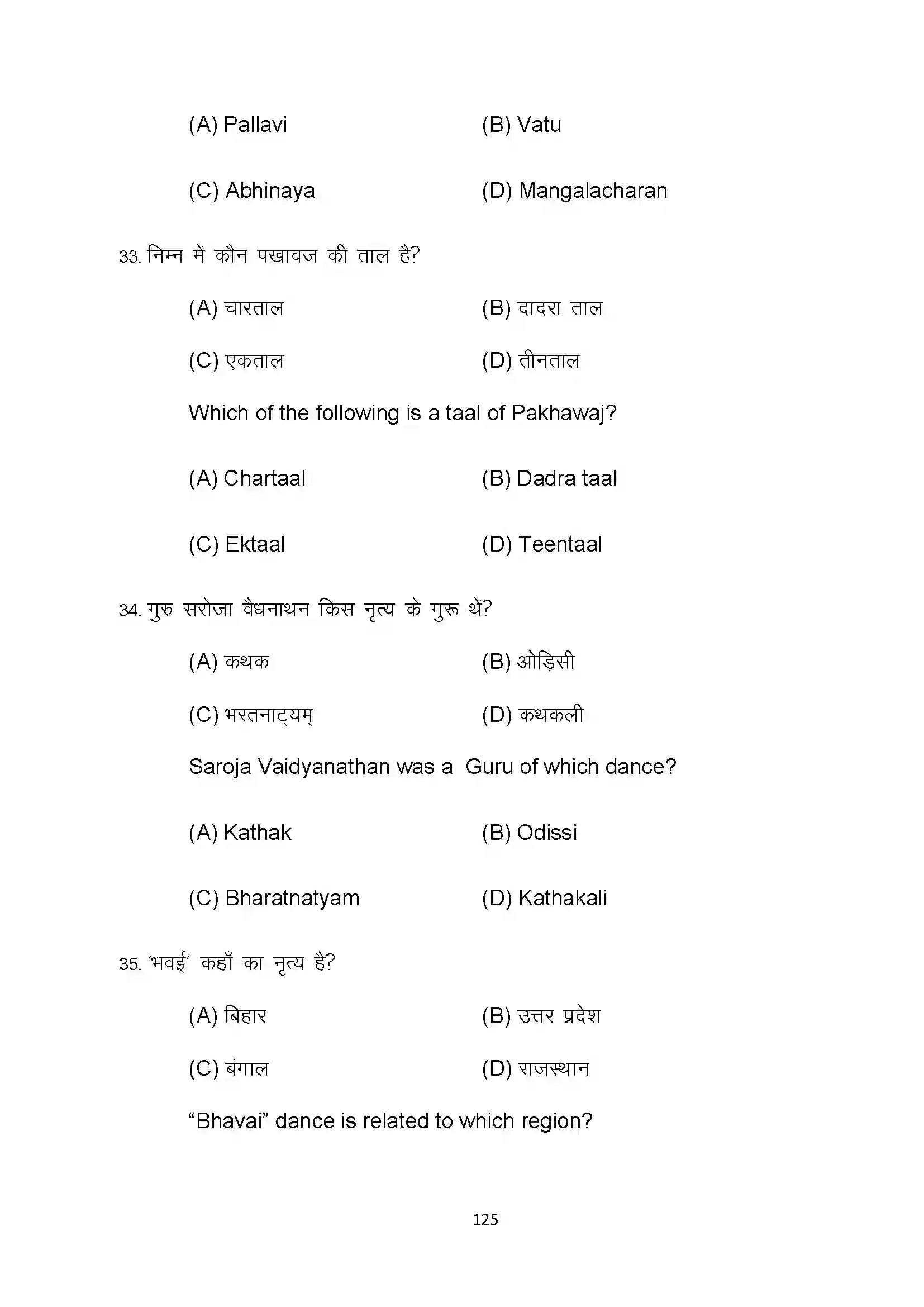 Bihar Board Class 10th 2022 Dance Sample Paper 125