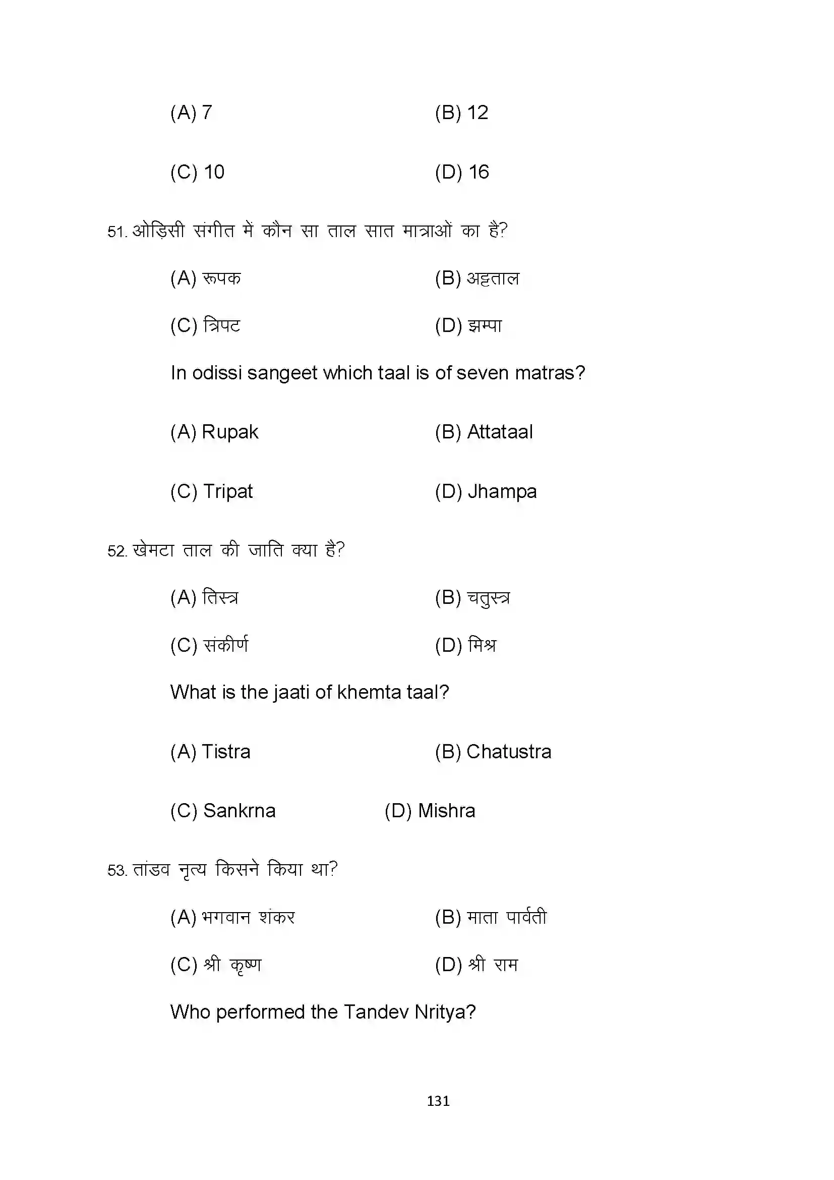 Bihar Board Class 10th 2022 Dance Sample Paper 131