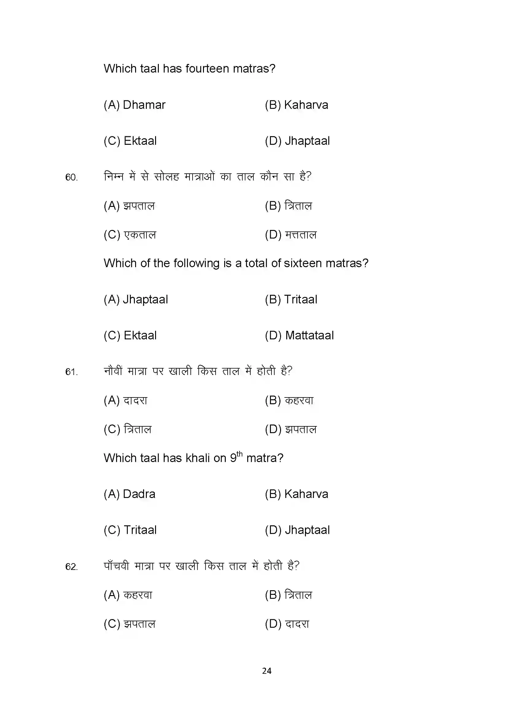 Bihar Board Class 10th 2022 Dance Sample Paper 24
