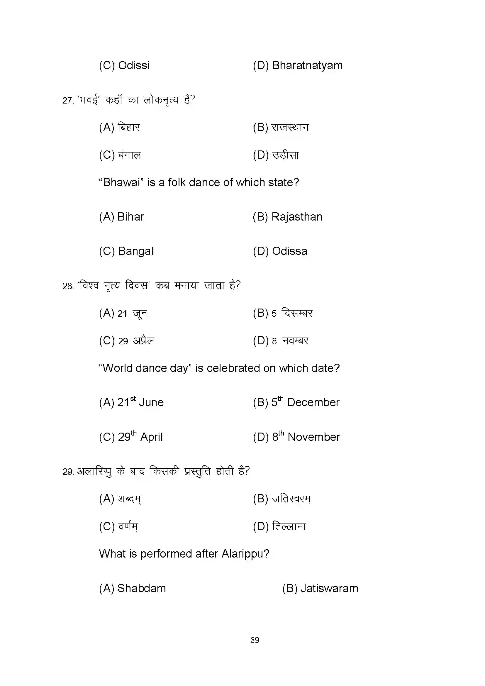 Bihar Board Class 10th 2022 Dance Sample Paper 69