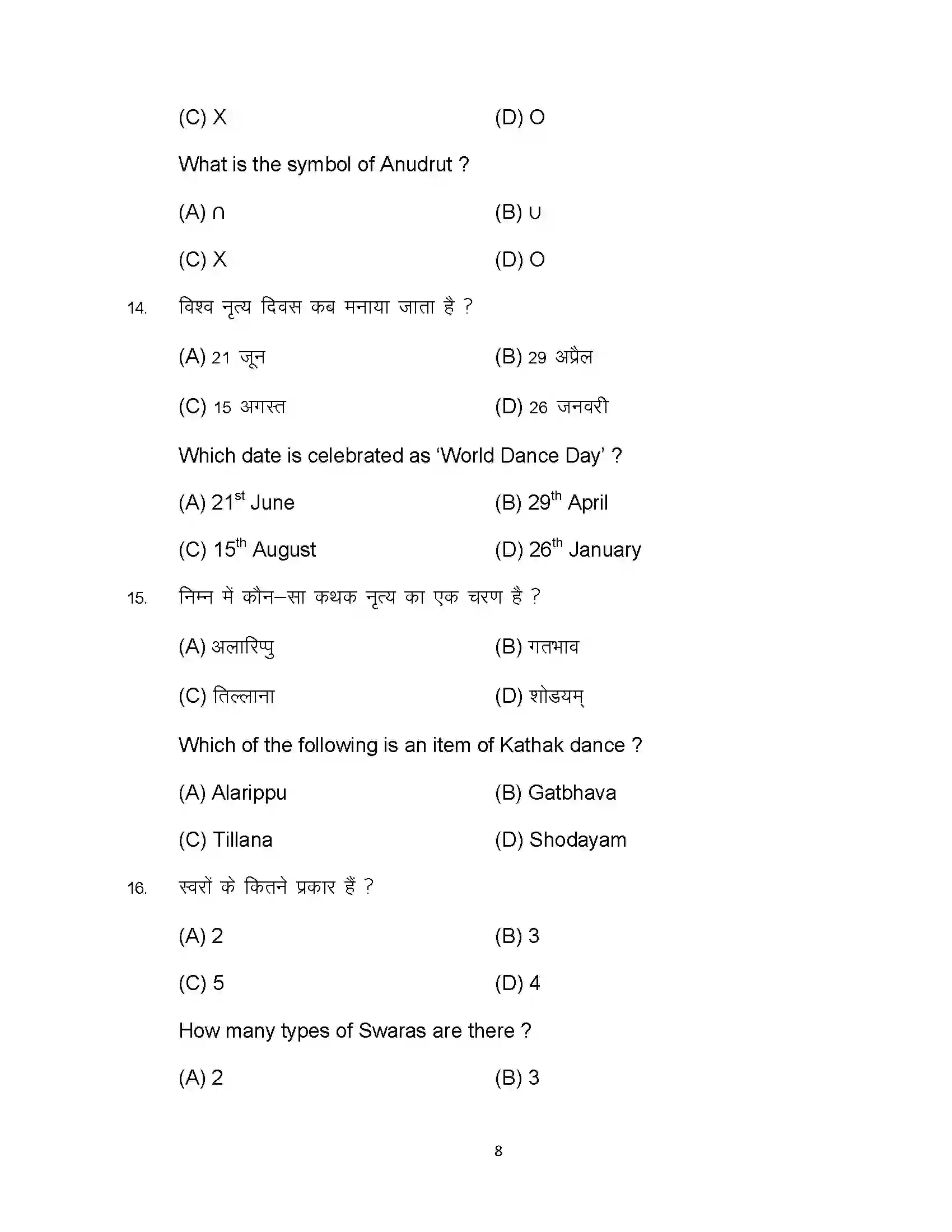 Bihar Board Class 10th 2023 Dance Sample Paper 8
