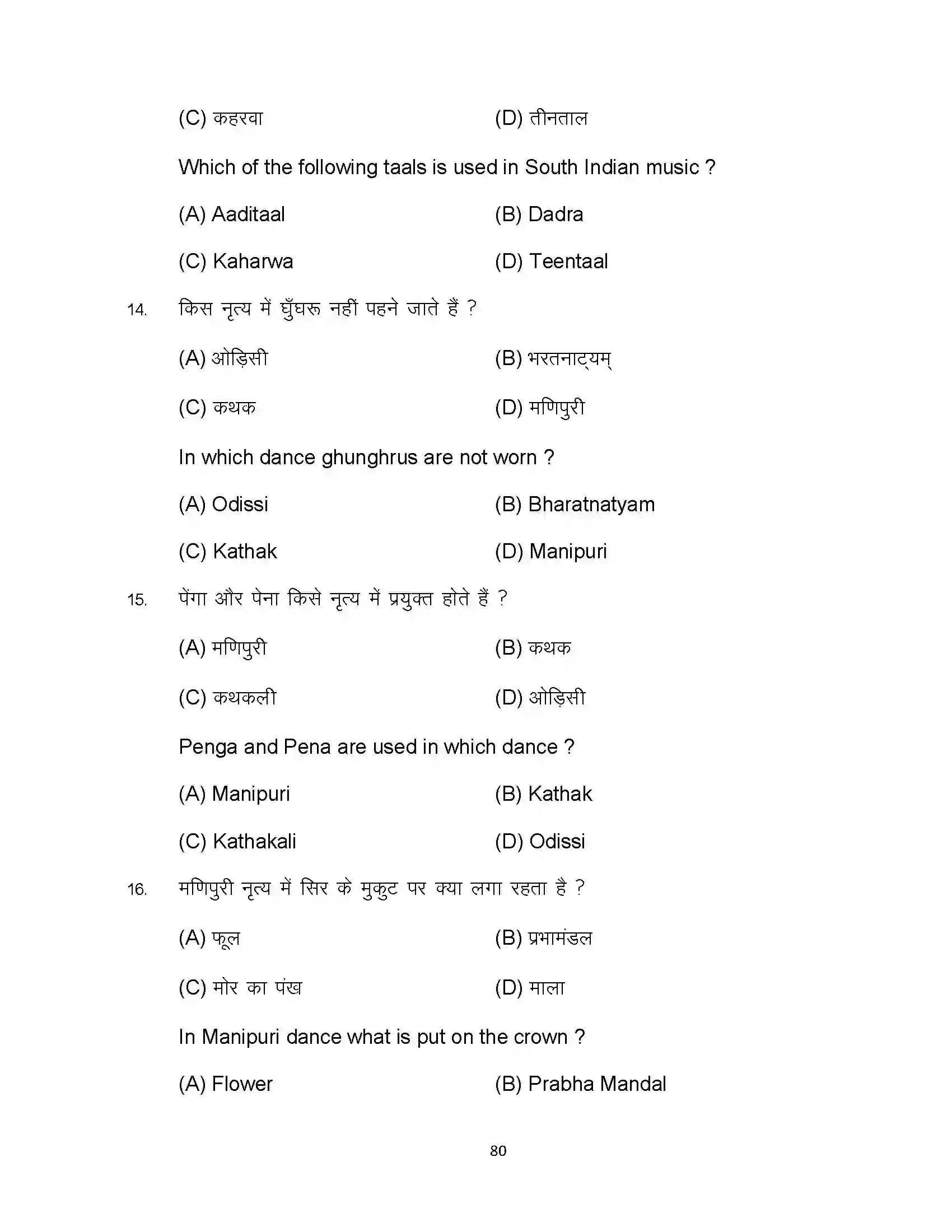 Bihar Board Class 10th 2023 Dance Sample Paper 80