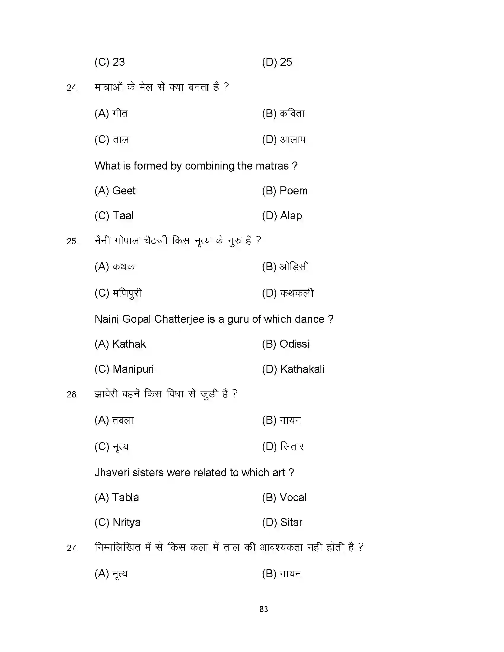 Bihar Board Class 10th 2023 Dance Sample Paper 83