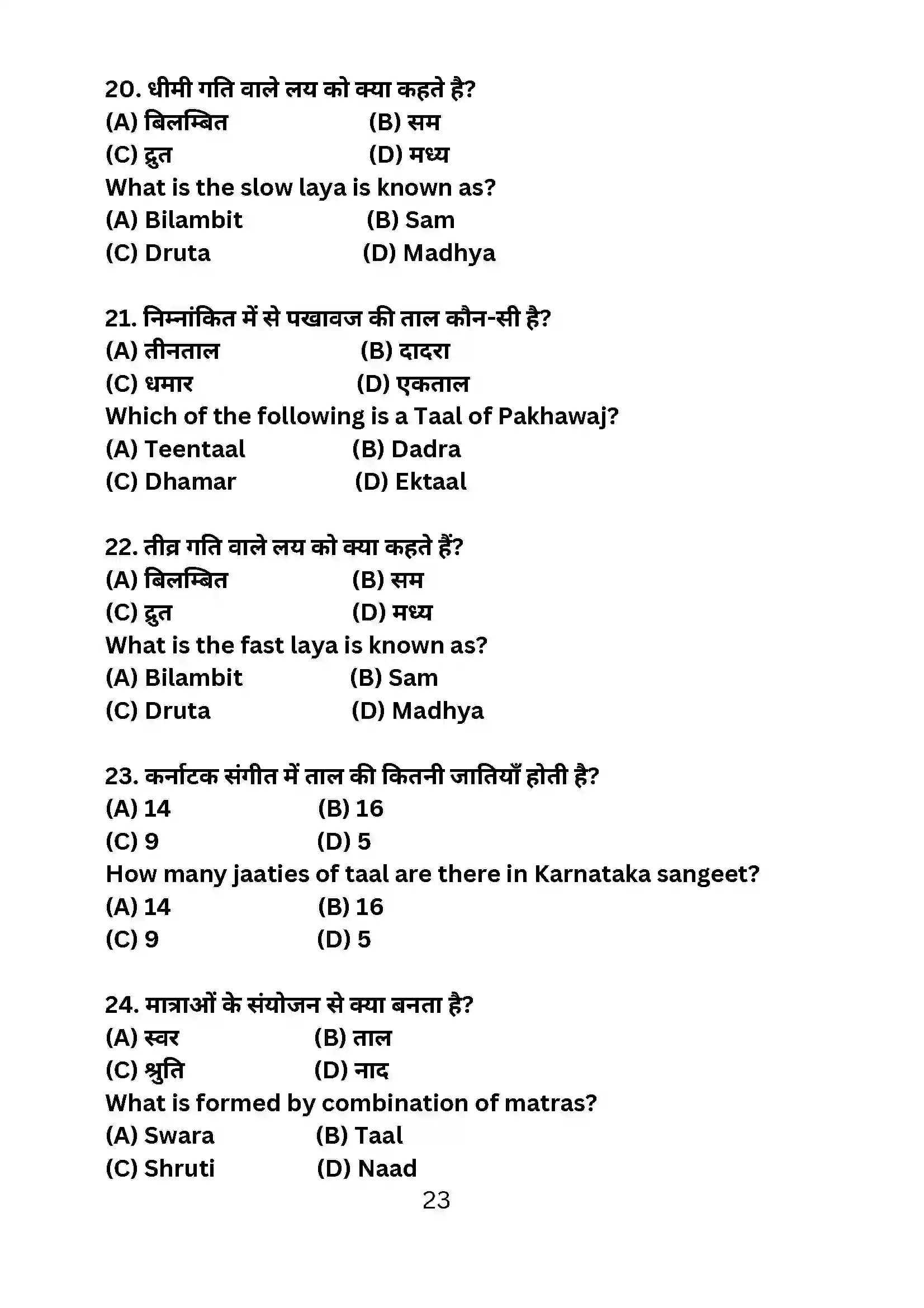 Bihar Board Class 10th 2024 Dance Sample Paper 23