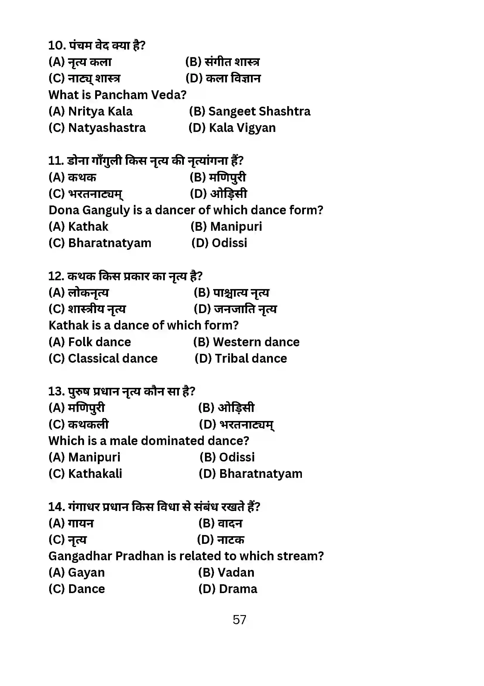 Bihar Board Class 10th 2024 Dance Sample Paper 57