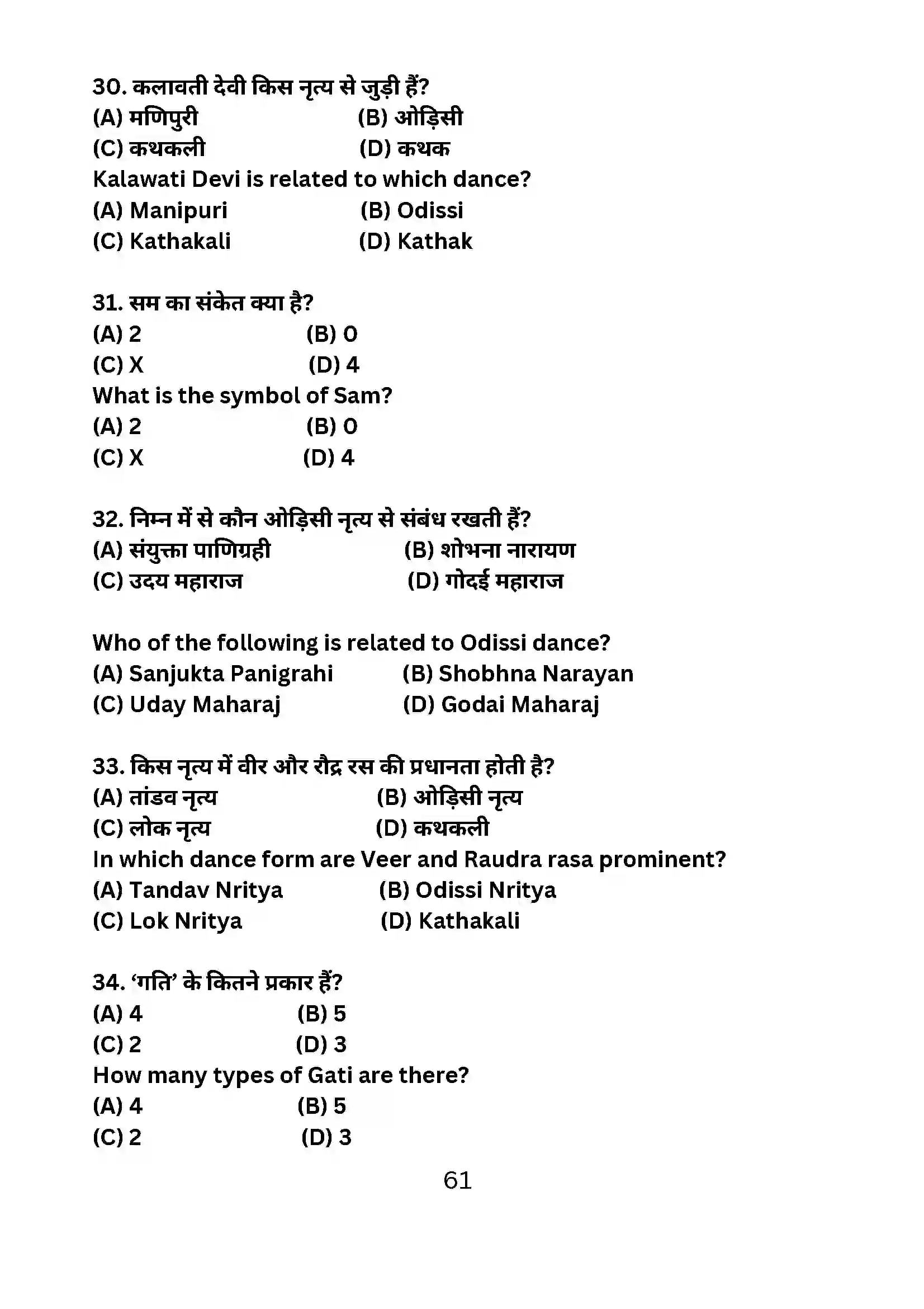 Bihar Board Class 10th 2024 Dance Sample Paper 61
