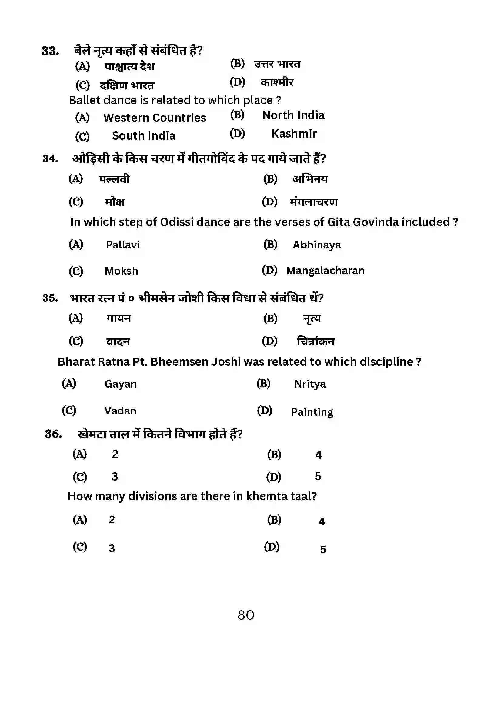 Bihar Board Class 10th 2024 Dance Sample Paper 80