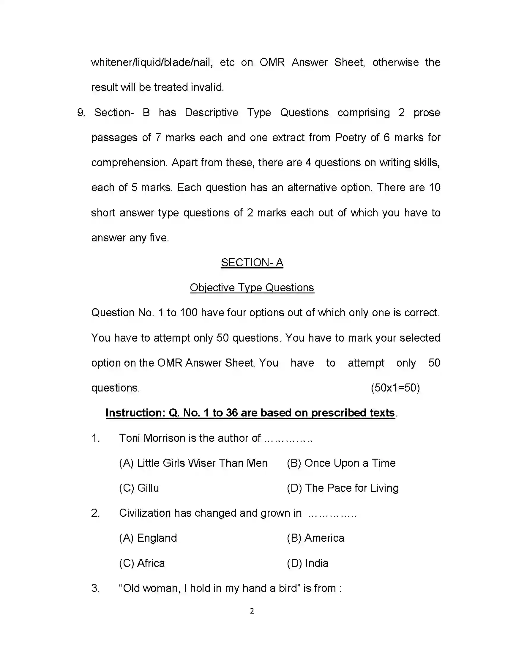 Bihar Board Class 10th 2021 English Sample Paper 2