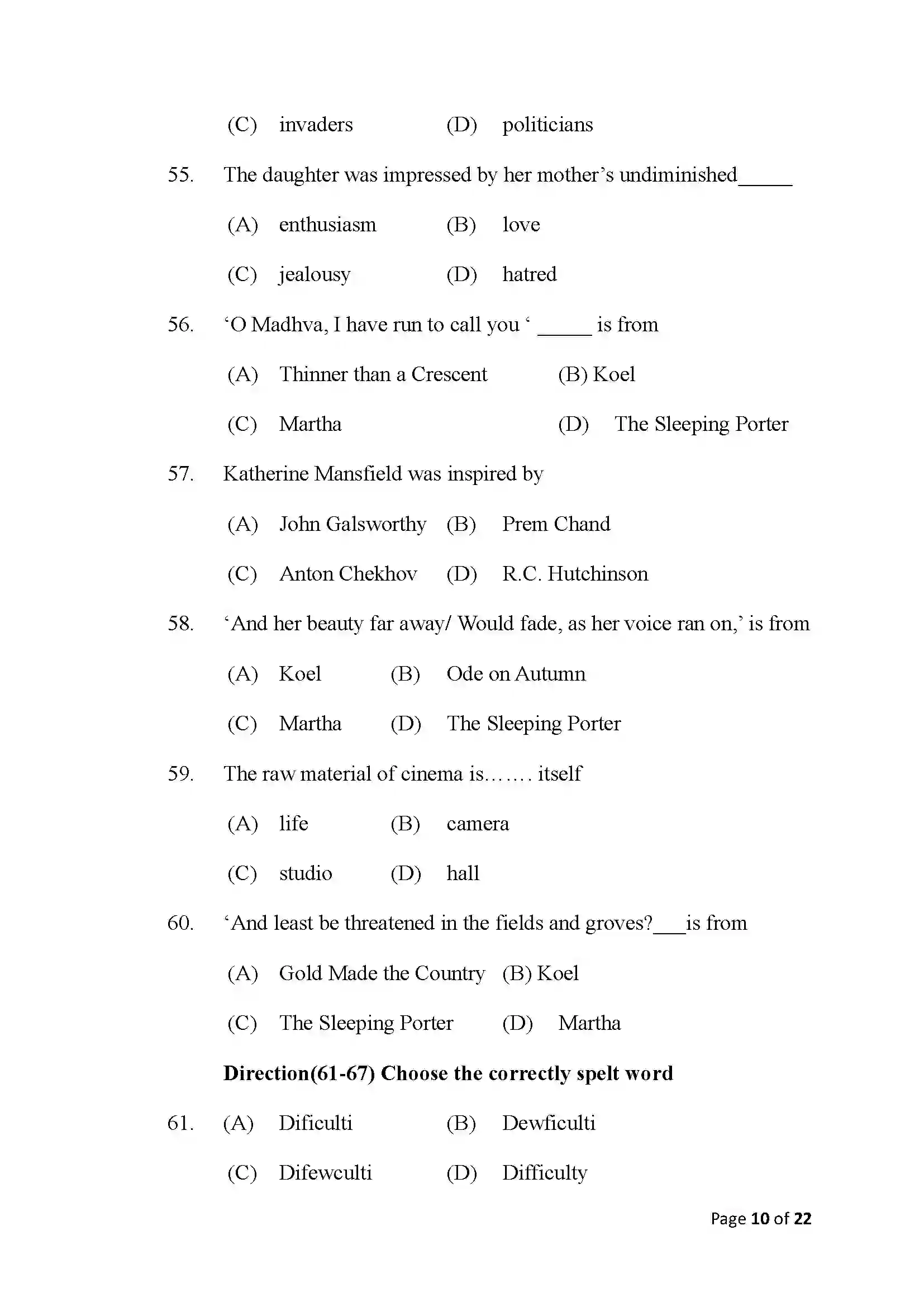 Bihar Board Class 10th 2025 English Sample Paper 10