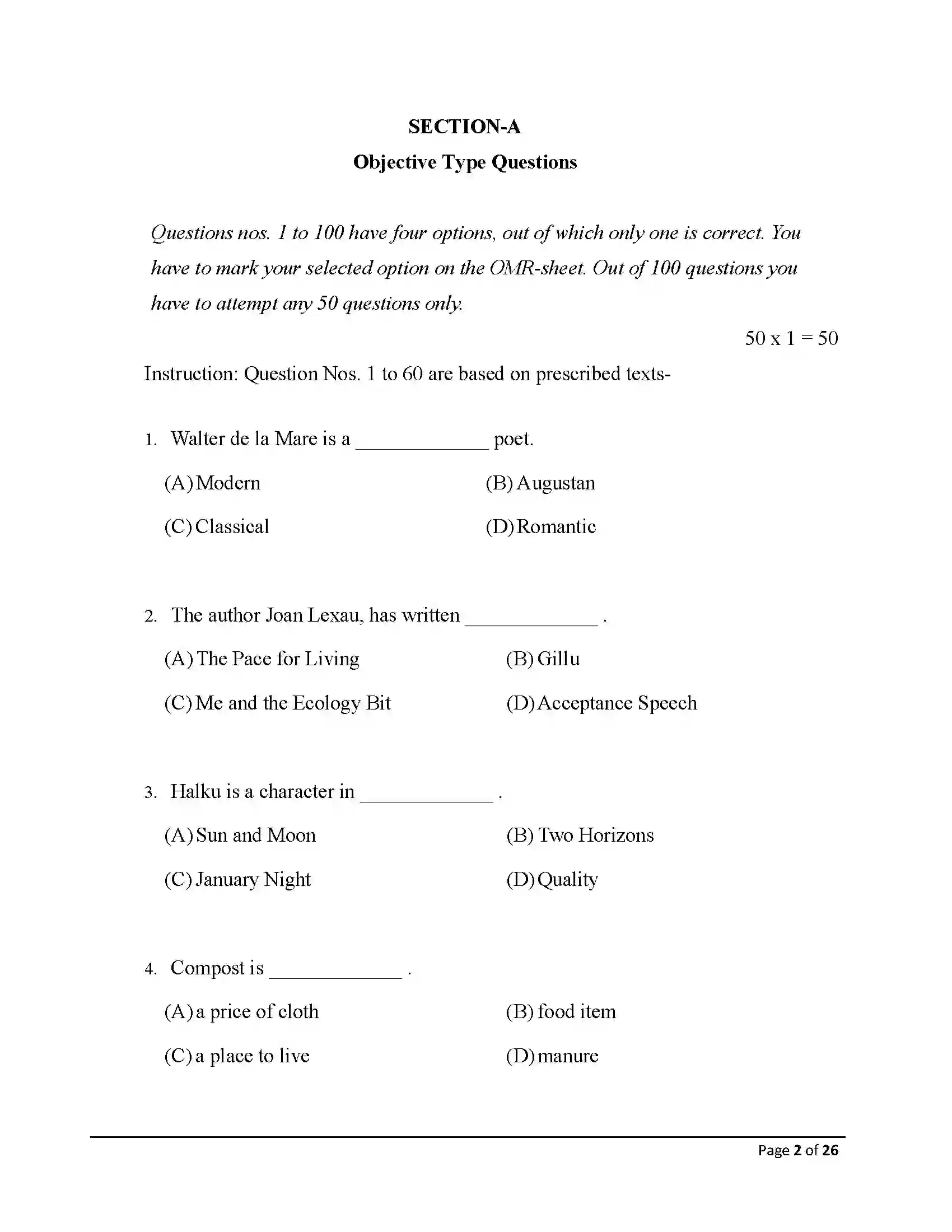 Bihar Board Class 10th 2026 English Sample Paper 2