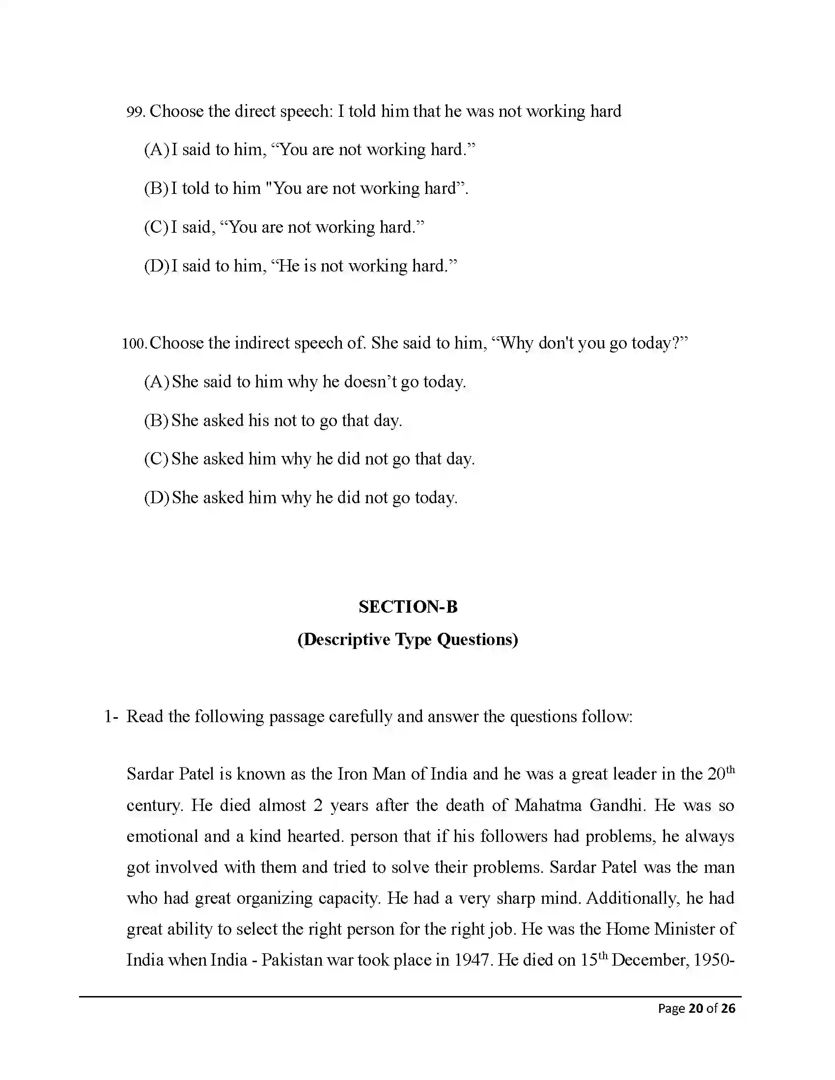 Bihar Board Class 10th 2026 English Sample Paper 20