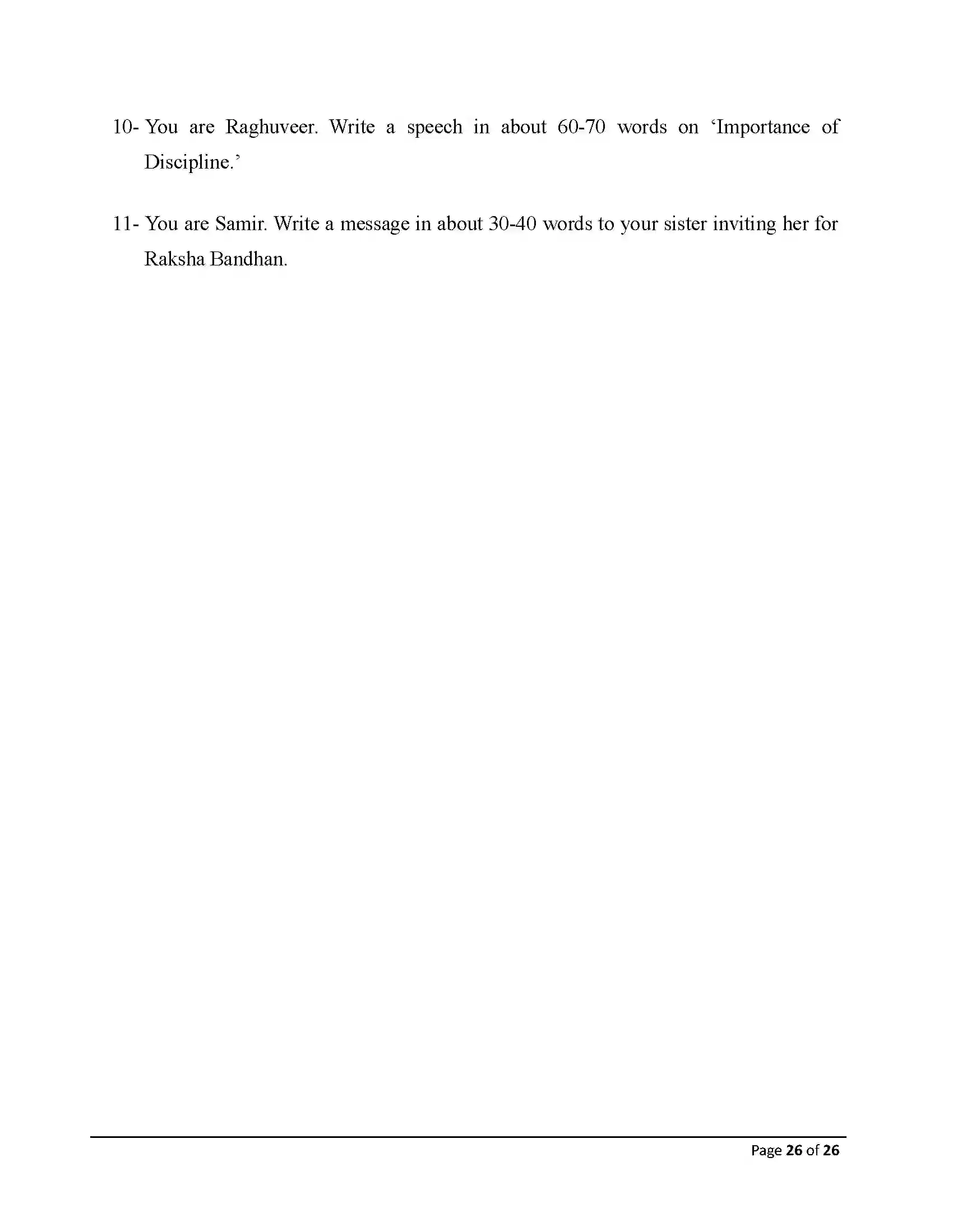 Bihar Board Class 10th 2026 English Sample Paper 26