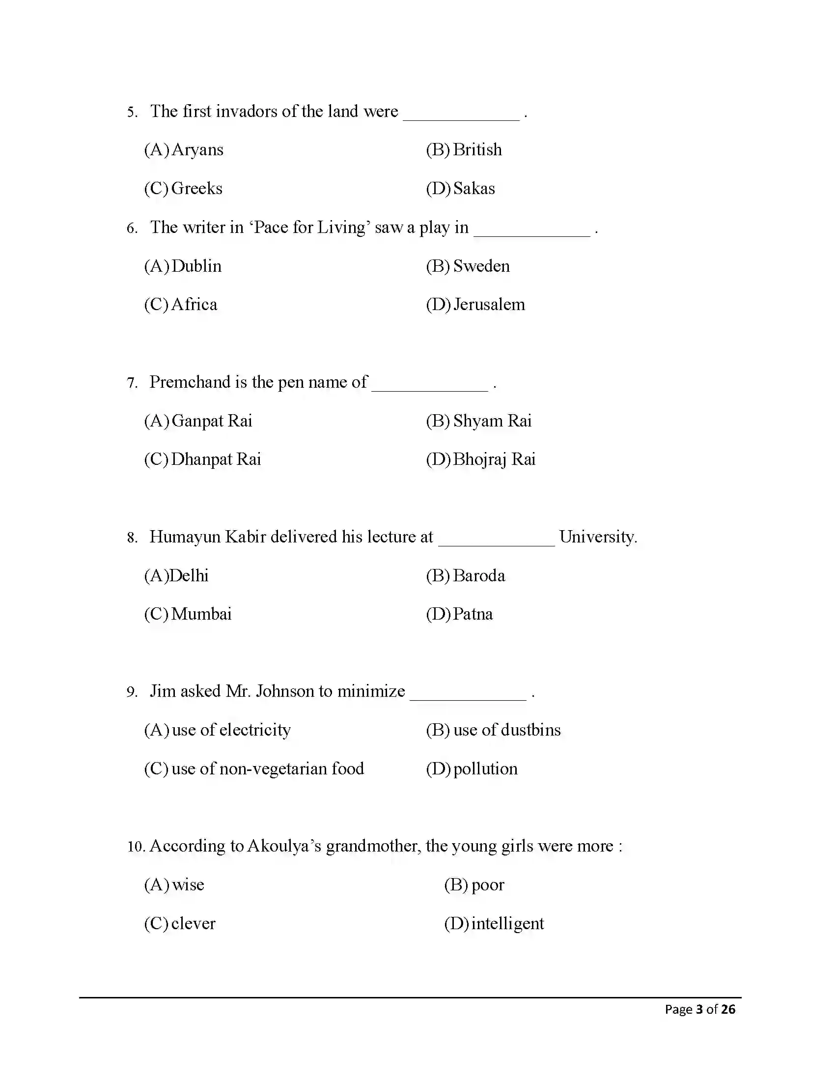 Bihar Board Class 10th 2026 English Sample Paper 3