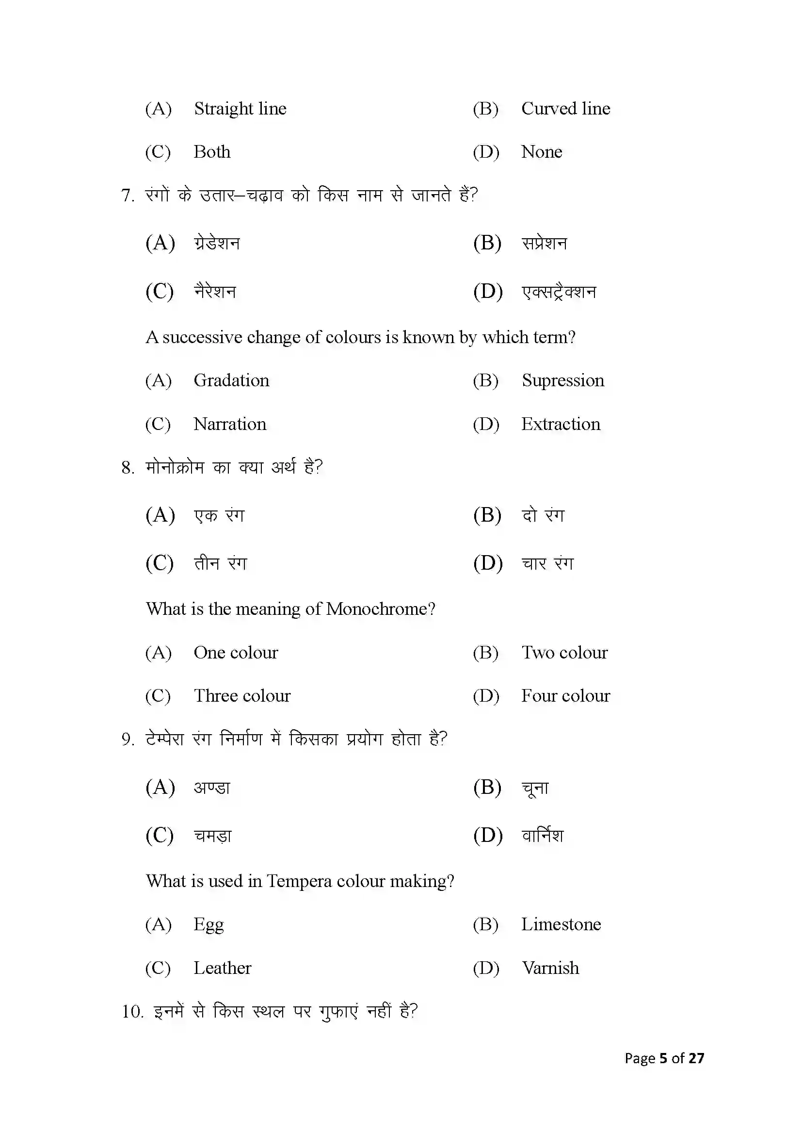 Bihar Board Class 10th 2025 Fine Arts Sample Paper 5