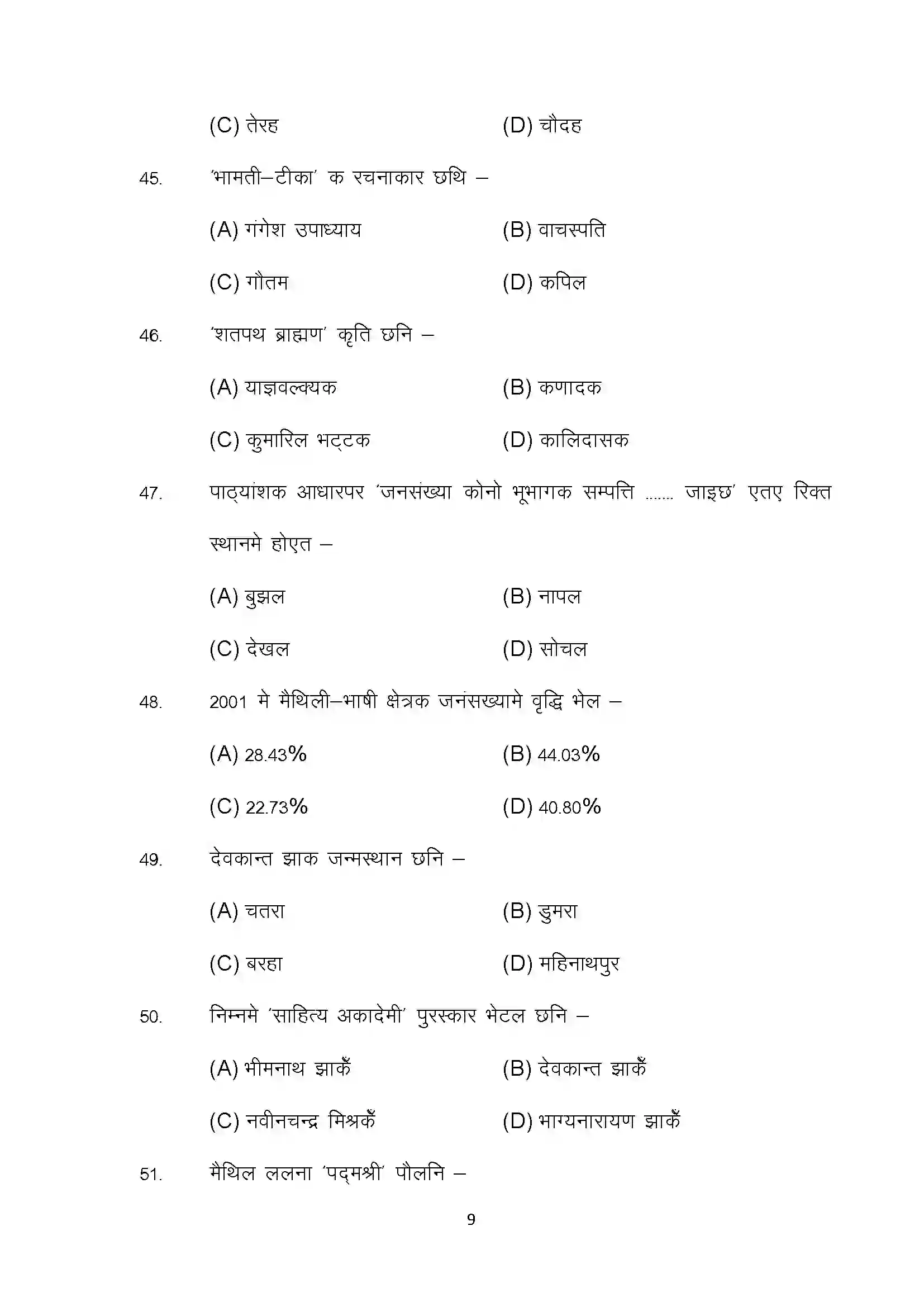Bihar Board Class 10th 2022 Maithili (Opt.) Sample Paper 9