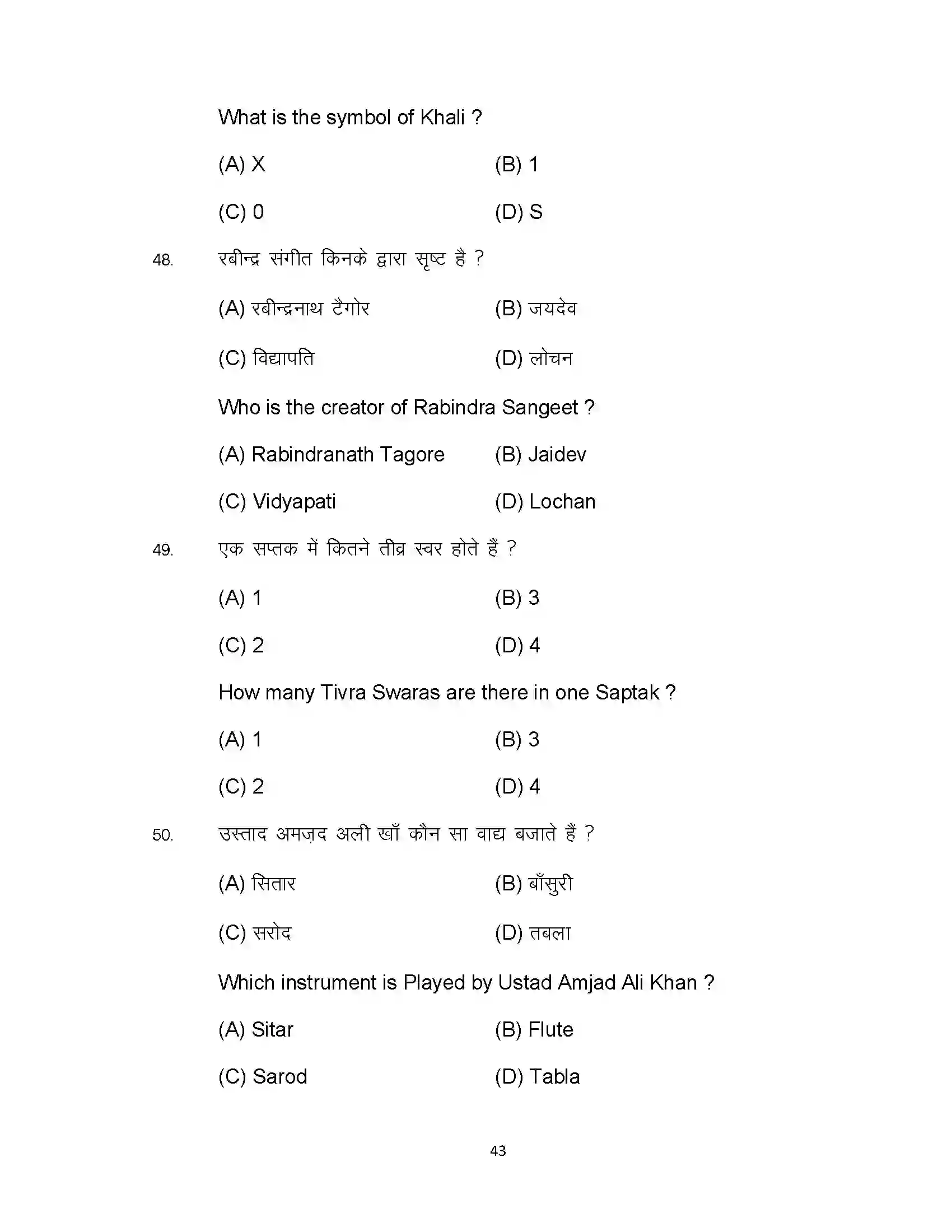 Bihar Board Class 10th 2023 Music Sample Paper 43