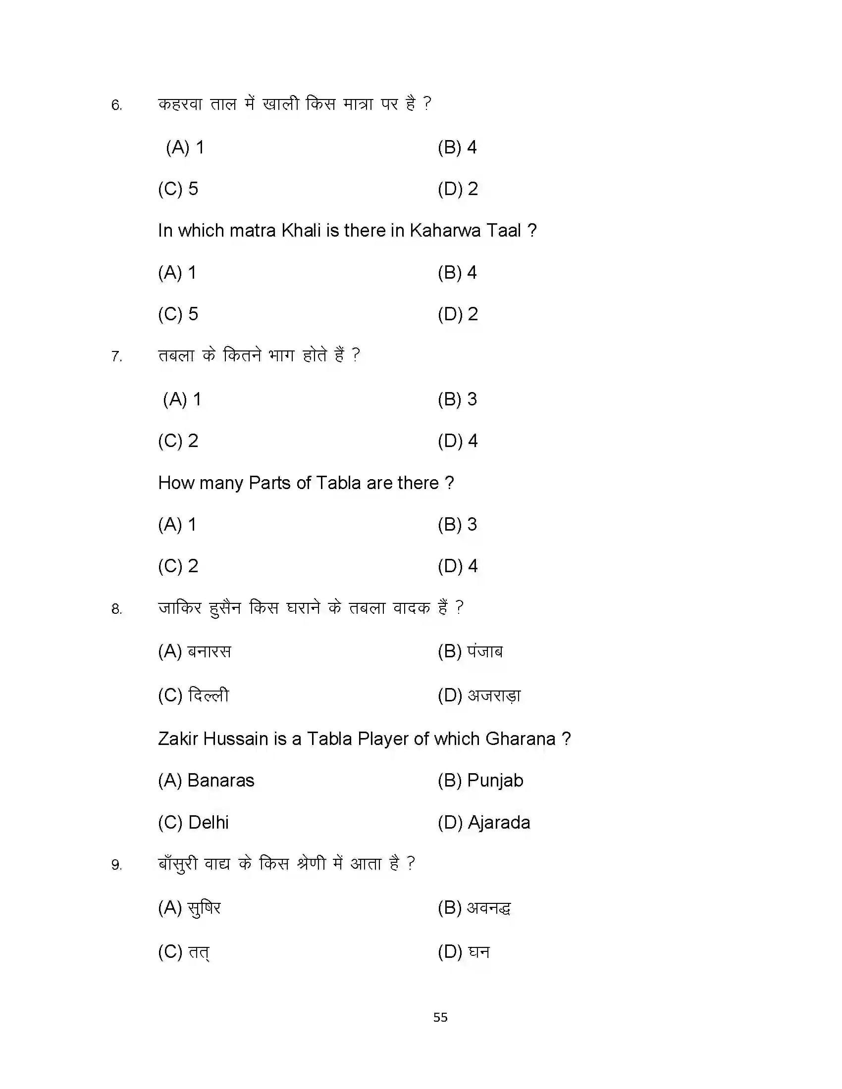 Bihar Board Class 10th 2023 Music Sample Paper 55