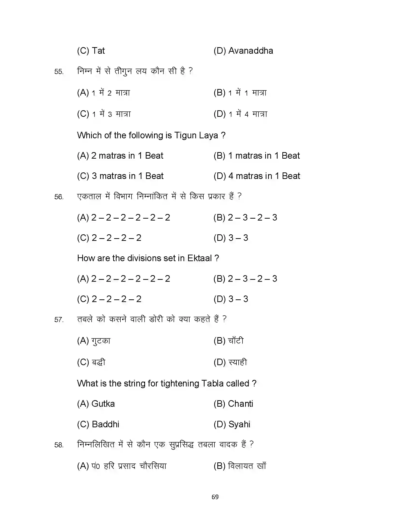 Bihar Board Class 10th 2023 Music Sample Paper 69