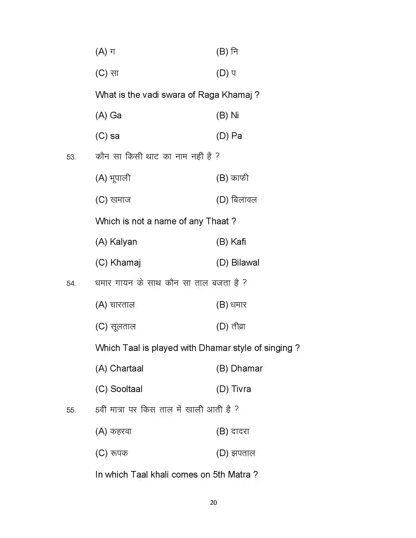 Bihar Board Class 10th 2024 Music Sample Paper 20