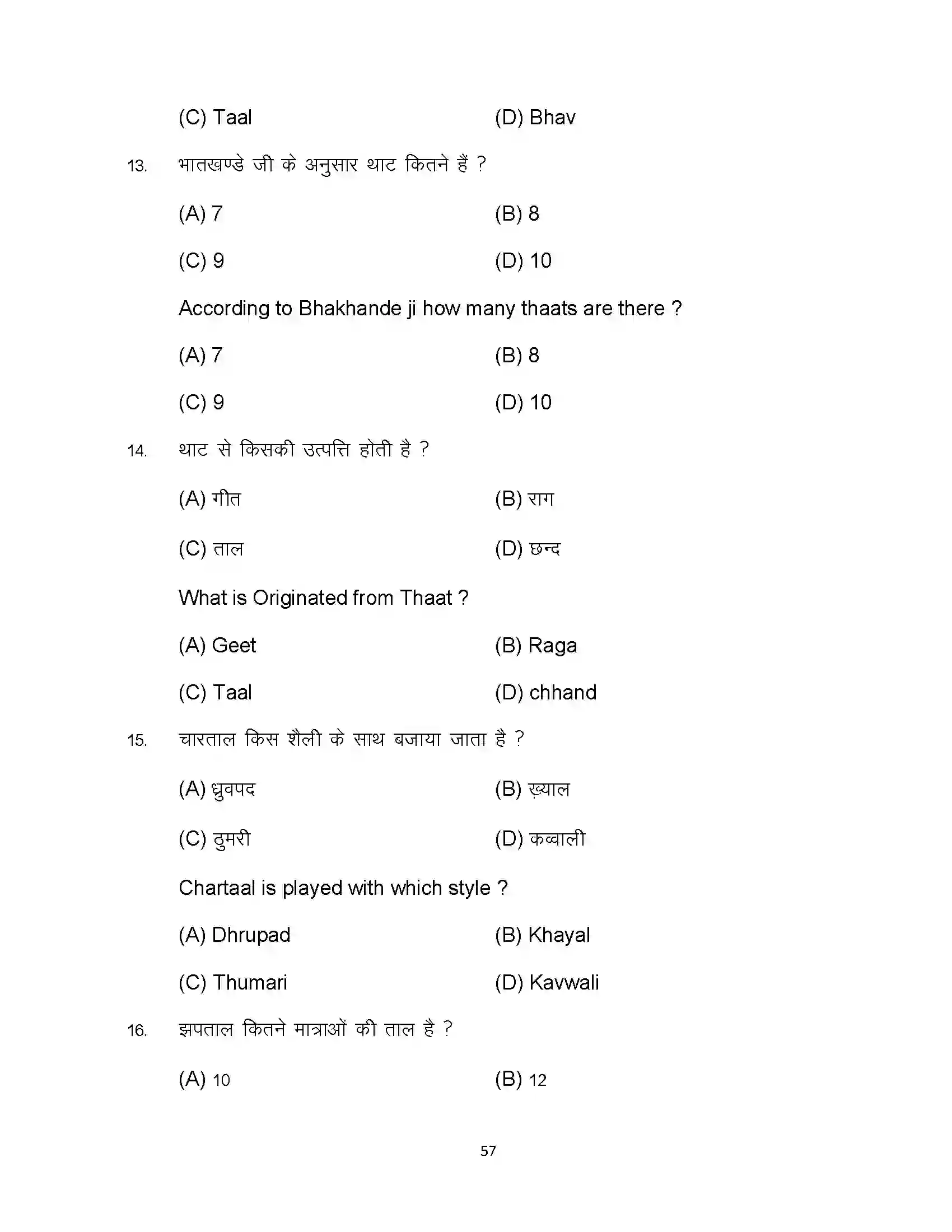 Bihar Board Class 10th 2024 Music Sample Paper 57